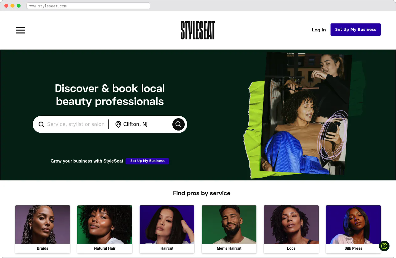 StyleSeat marketplace homepage screenshot