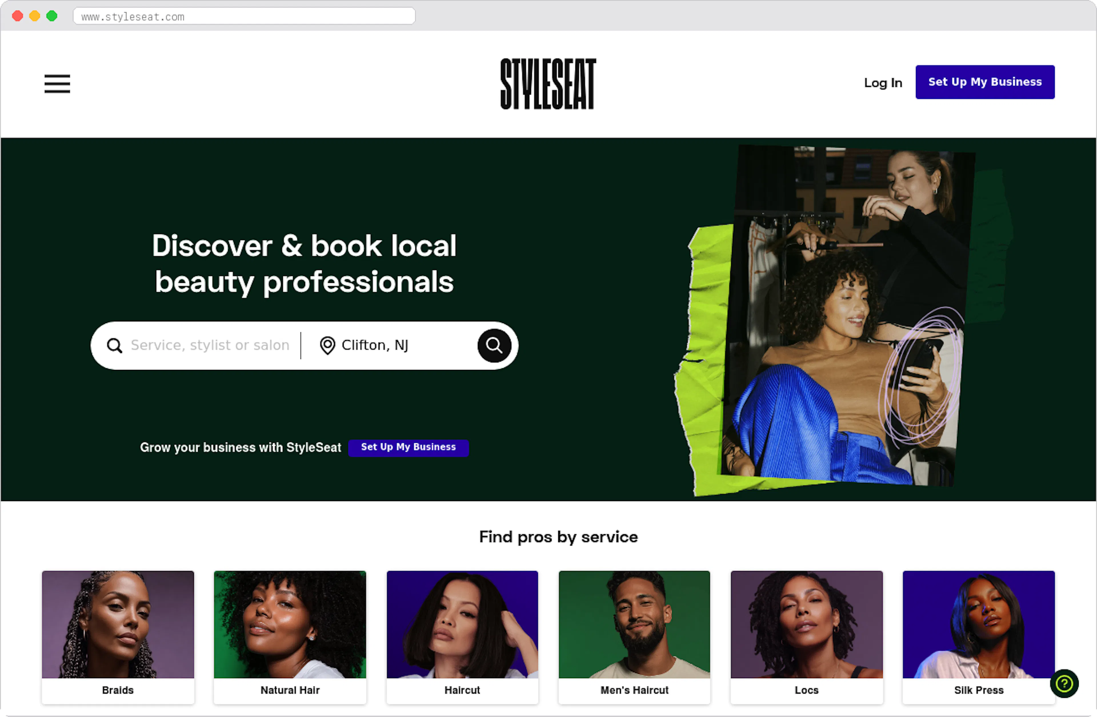 StyleSeat marketplace homepage screenshot