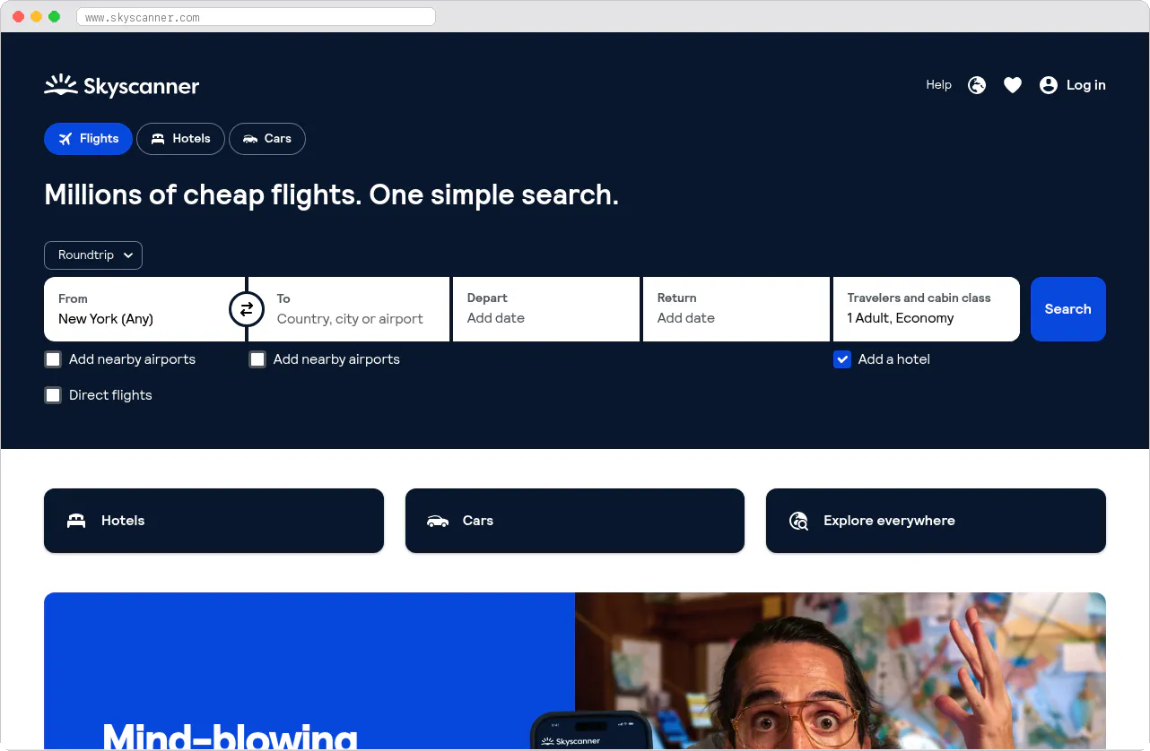 Skyscanner marketplace homepage screenshot