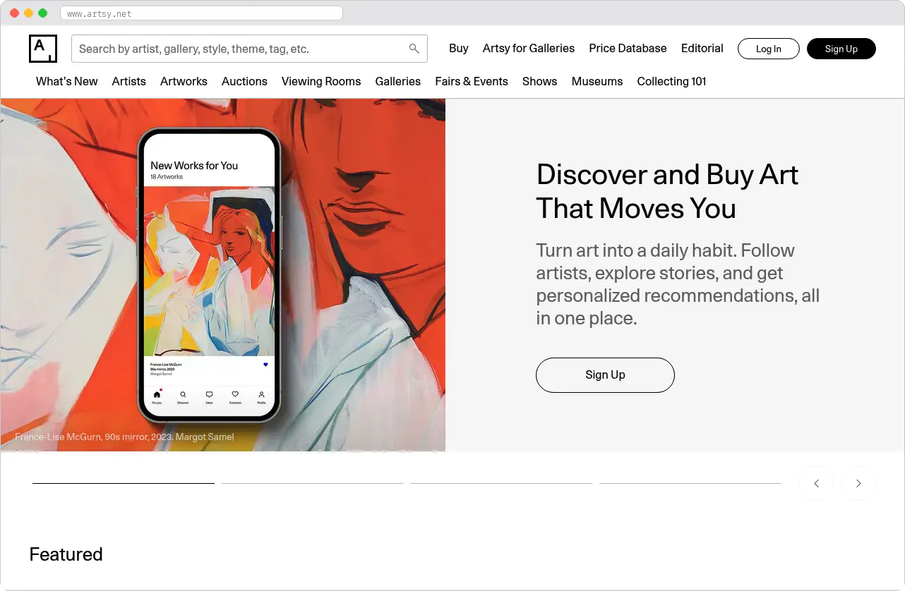 Artsy marketplace homepage screenshot
