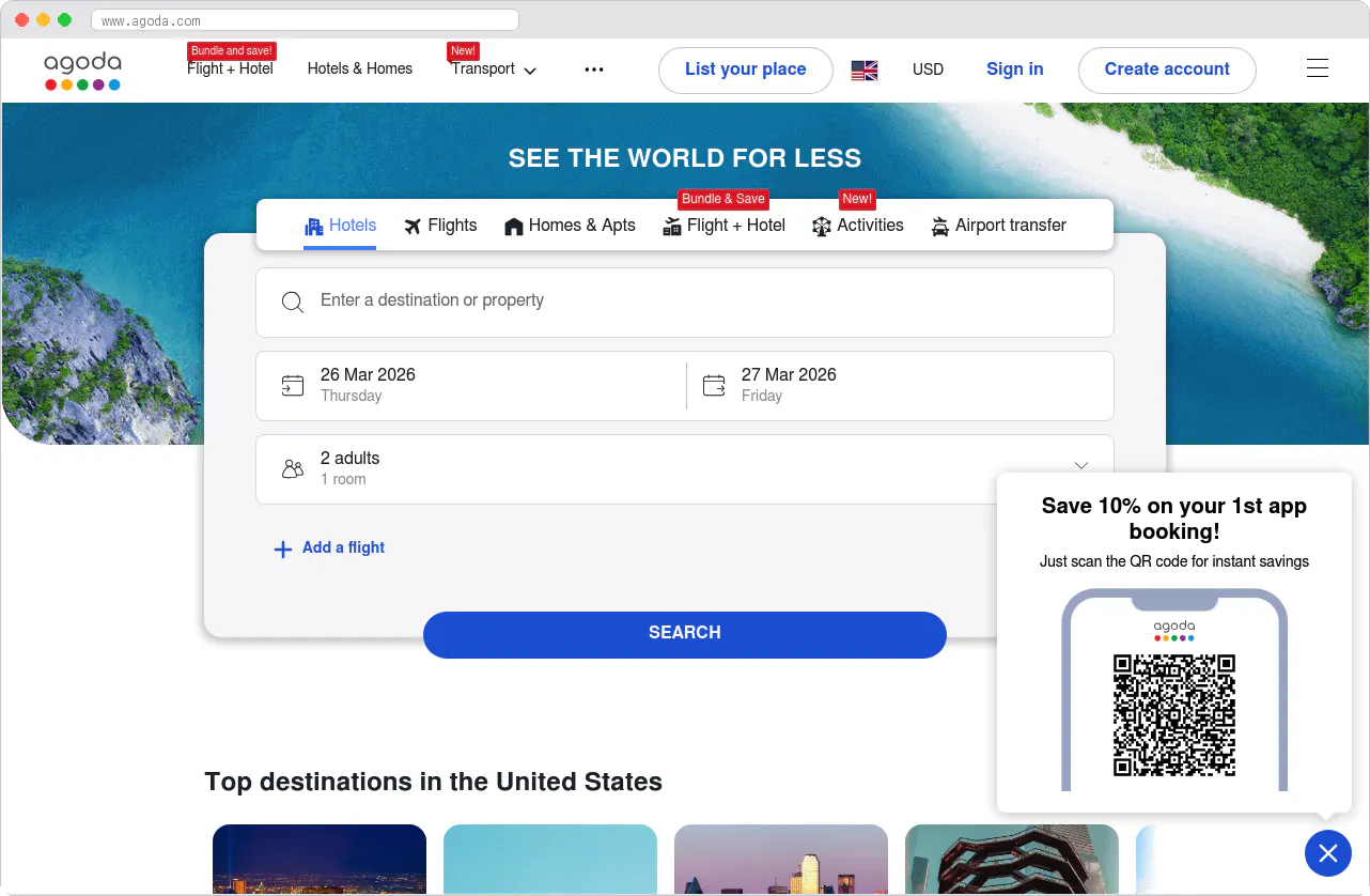 Agoda marketplace homepage screenshot