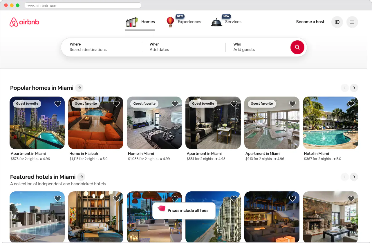 Airbnb marketplace homepage screenshot