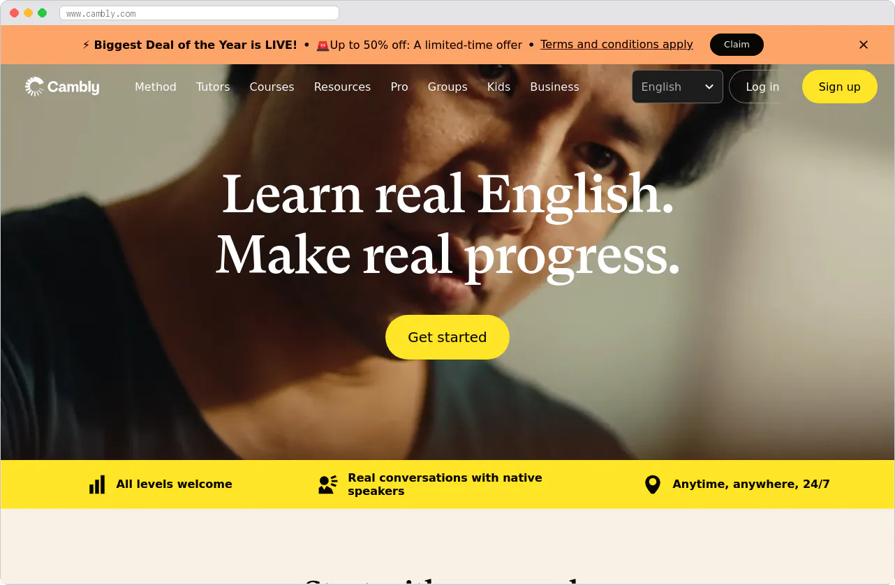 Cambly marketplace homepage screenshot