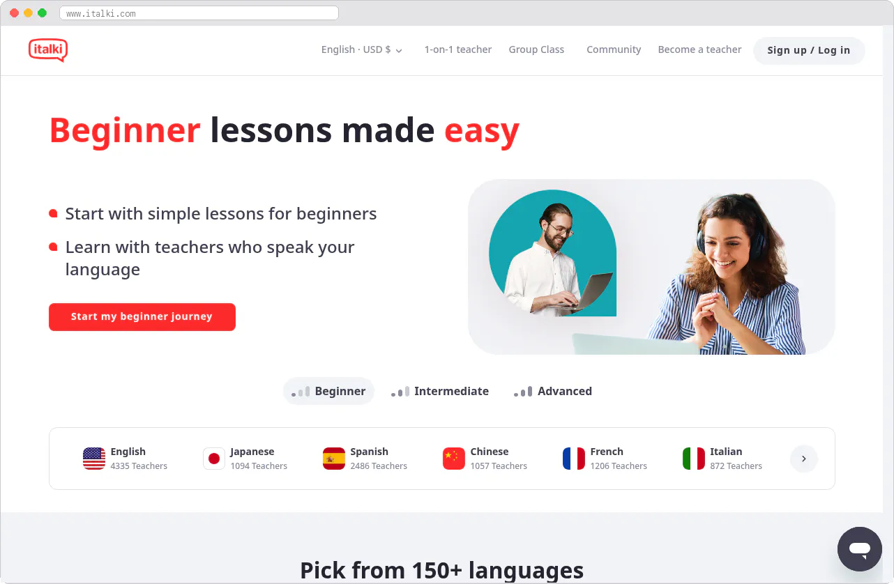italki marketplace homepage screenshot