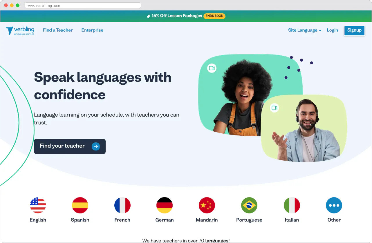 Verbling marketplace homepage screenshot