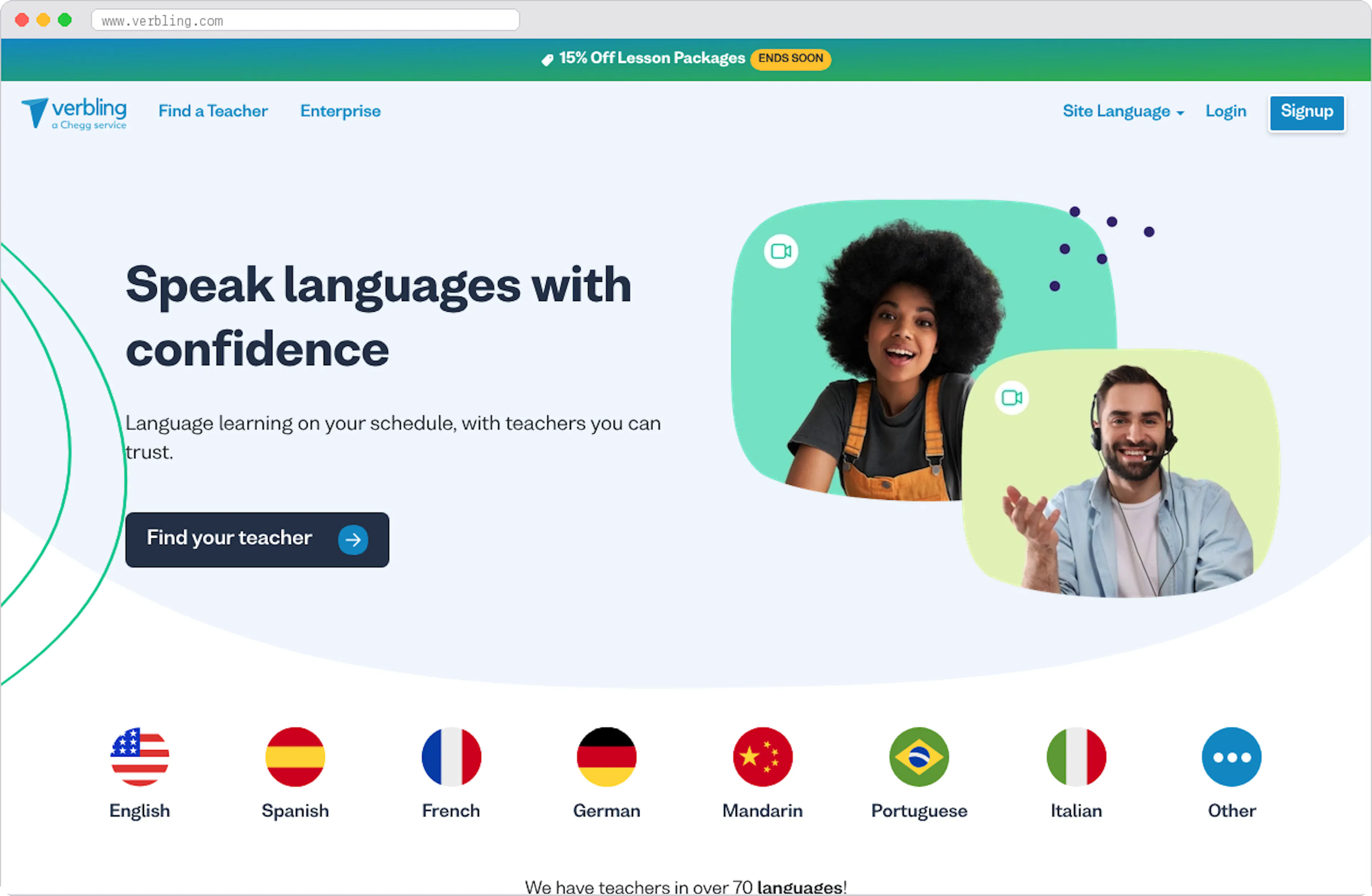Verbling marketplace homepage screenshot