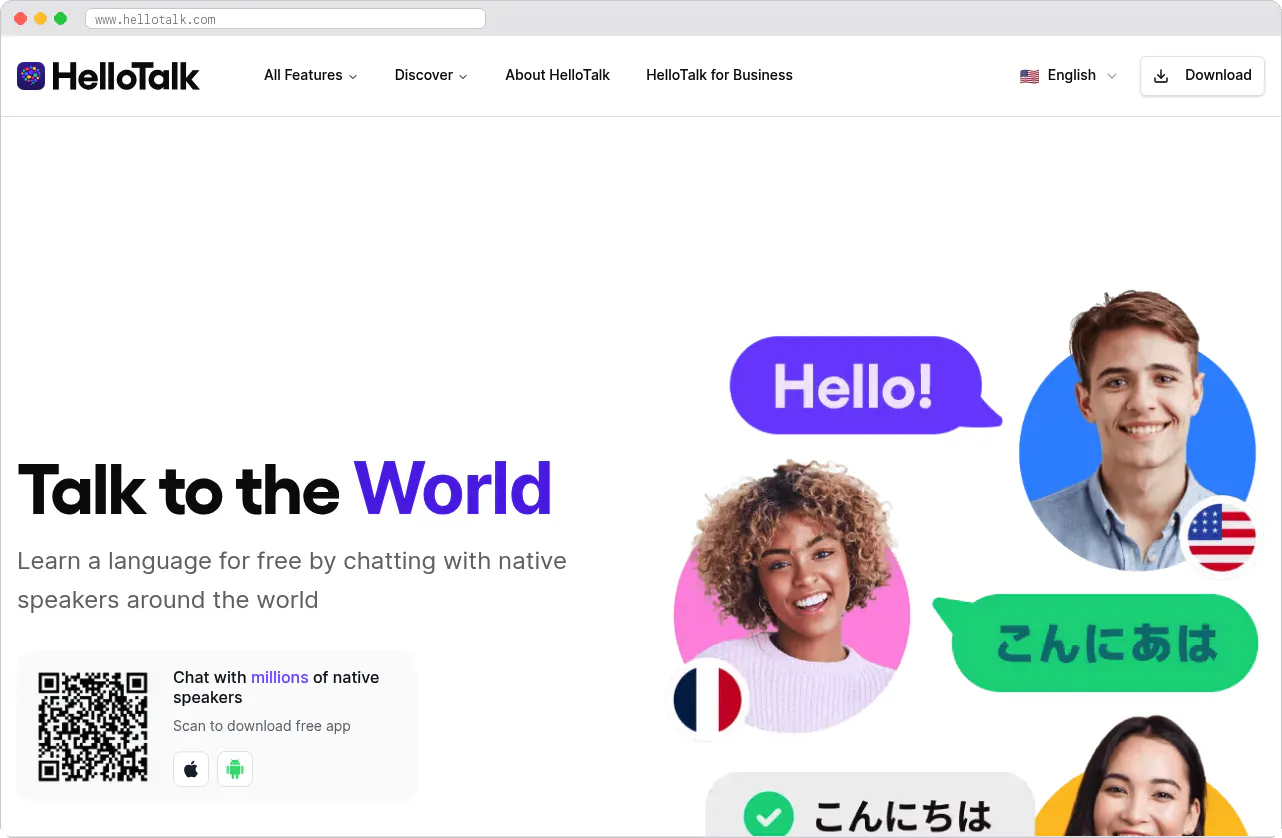 HelloTalk marketplace homepage screenshot