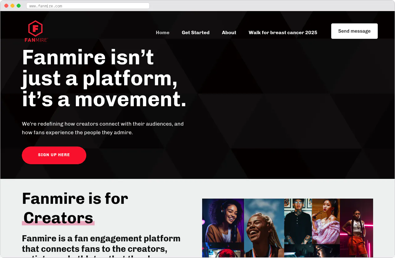 Fanmire marketplace homepage screenshot