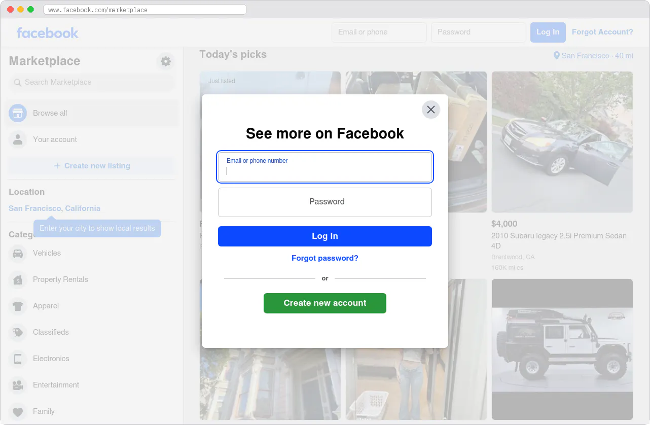 Facebook Marketplace marketplace homepage screenshot