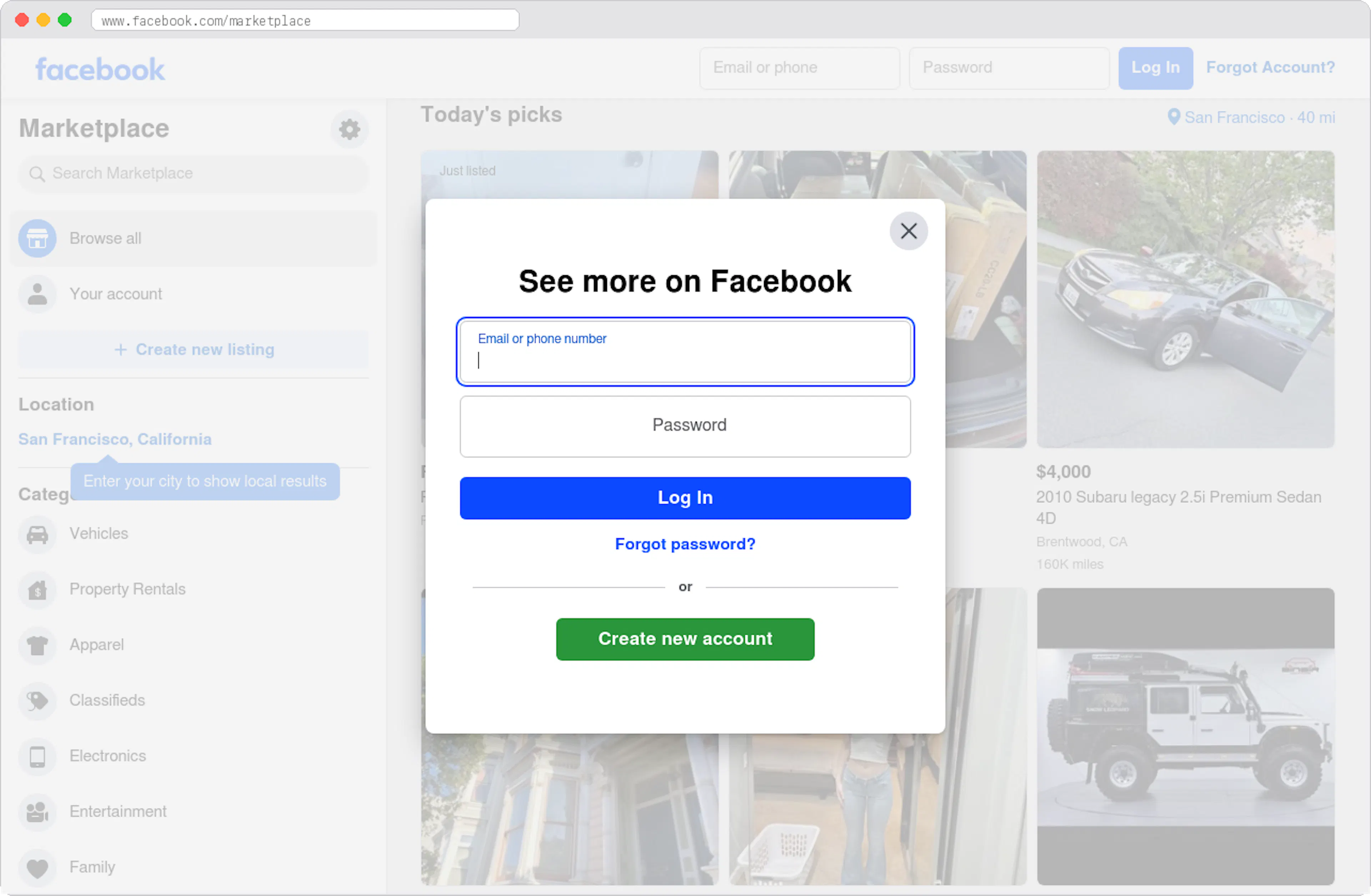 Facebook Marketplace marketplace homepage screenshot