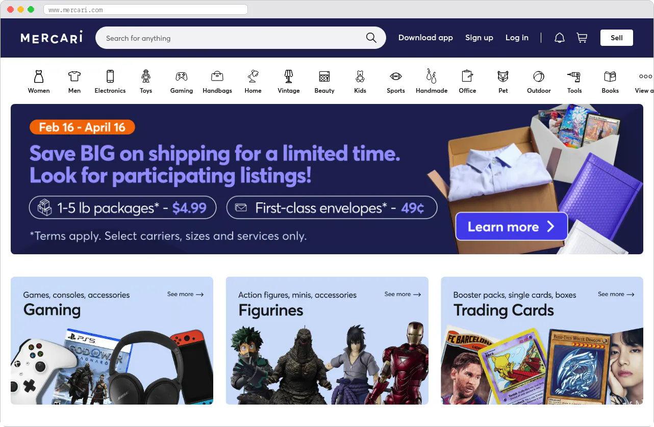 Mercari marketplace homepage screenshot