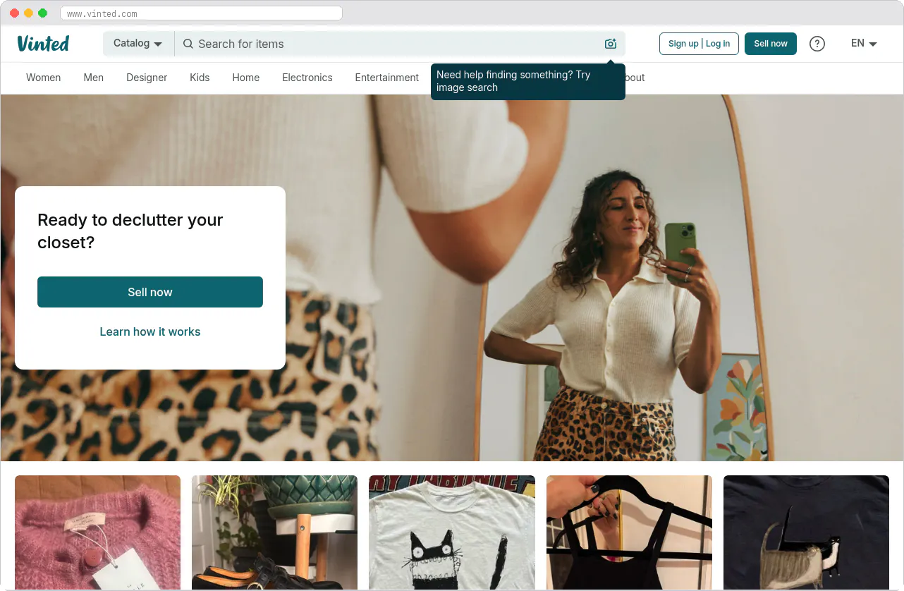 Vinted marketplace homepage screenshot
