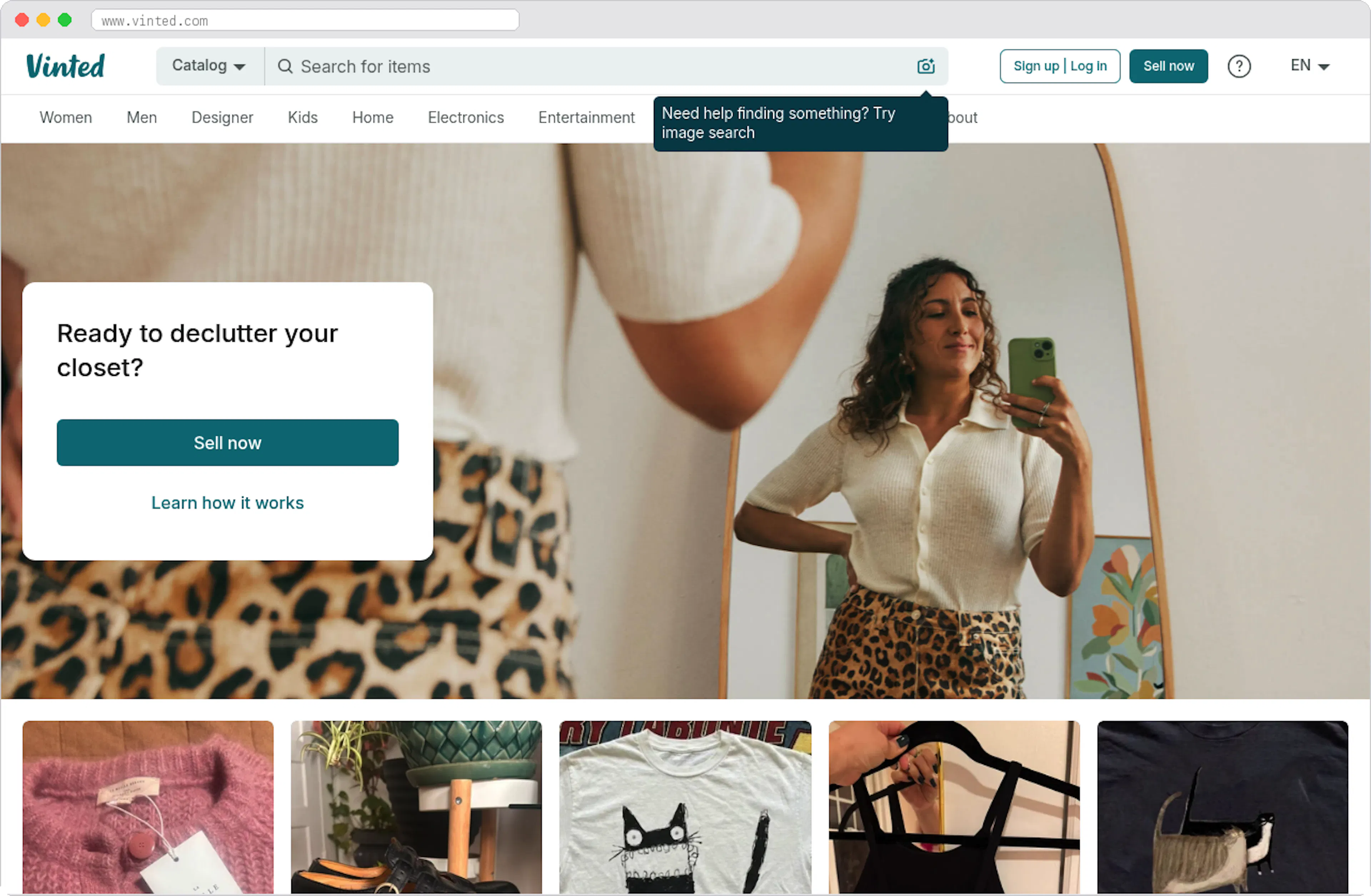 Vinted marketplace homepage screenshot