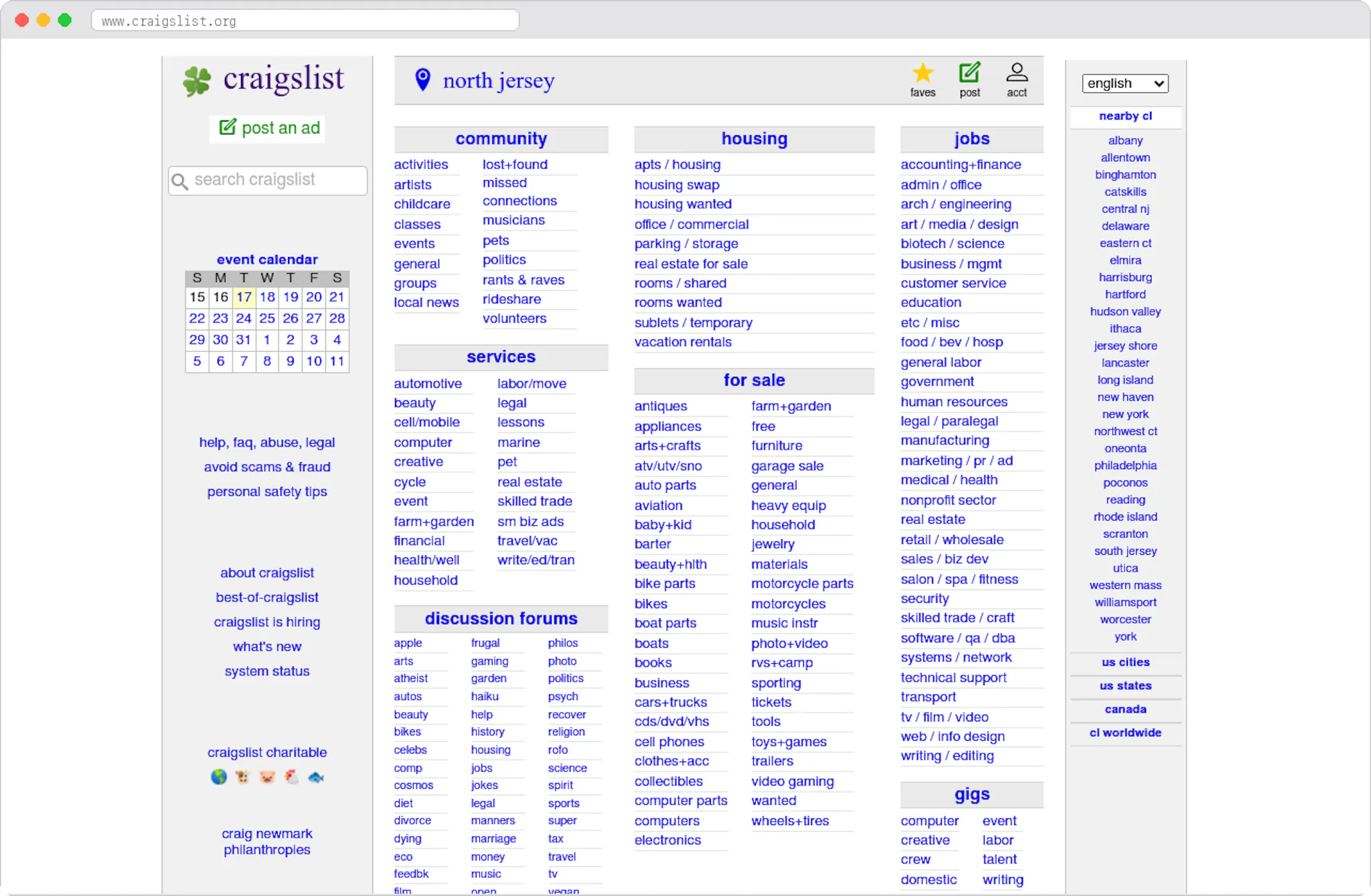 Craigslist: business model and development guide marketplace homepage screenshot