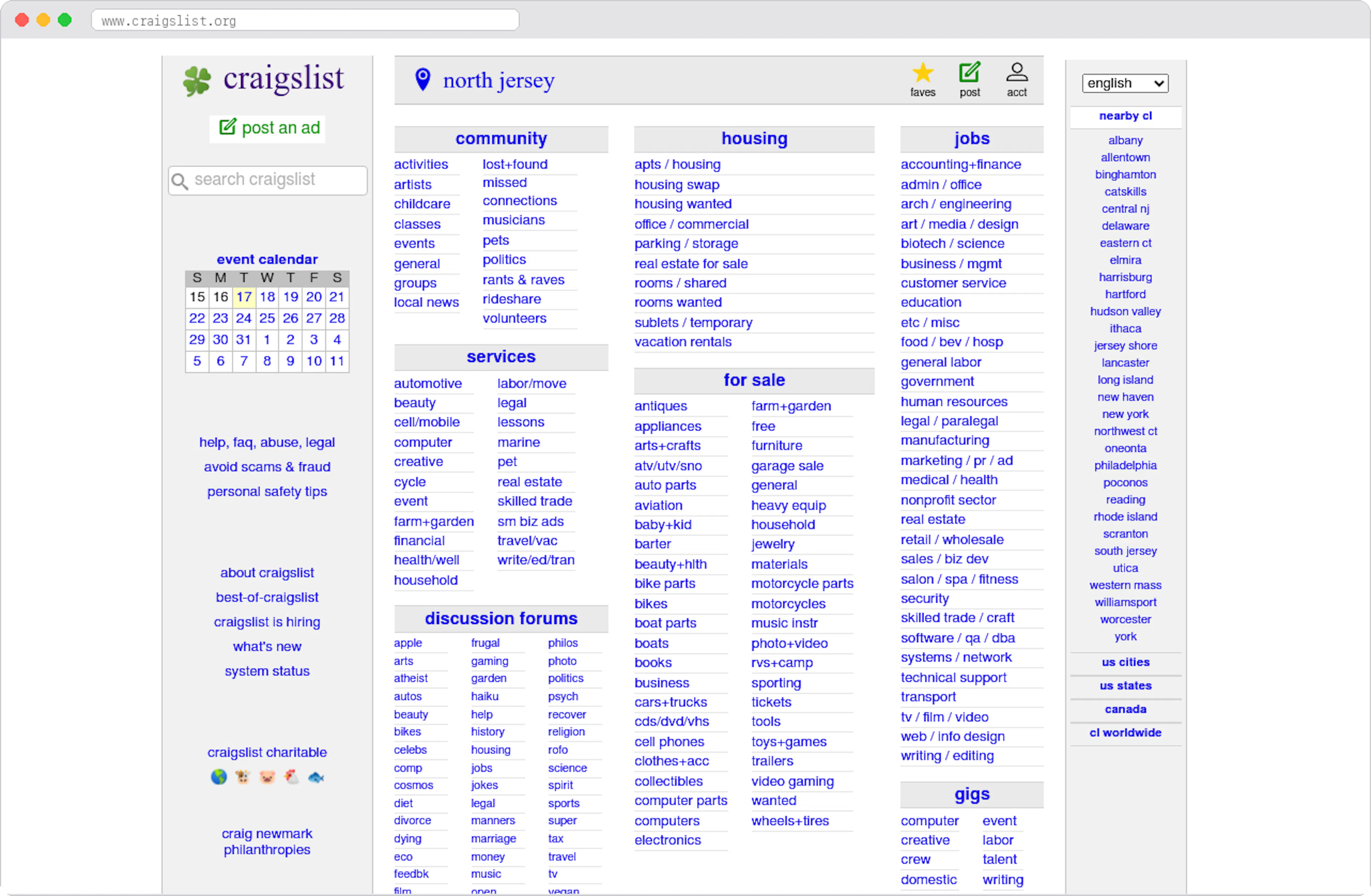 Craigslist: business model and development guide marketplace homepage screenshot