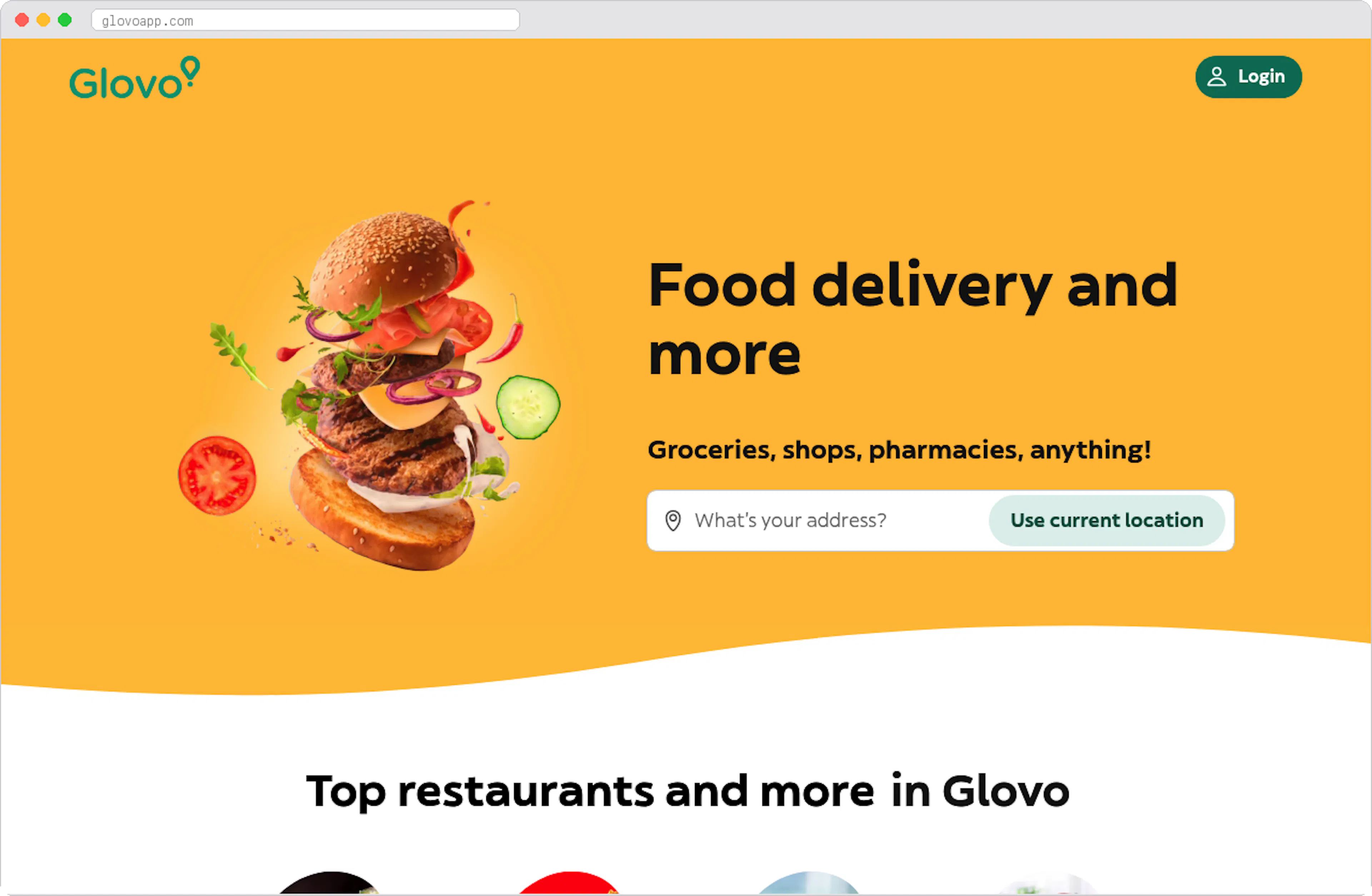Glovo marketplace homepage screenshot
