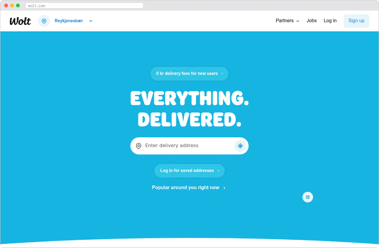 Wolt marketplace homepage screenshot