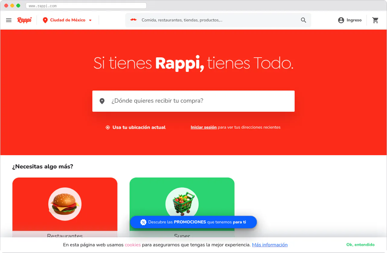 Rappi marketplace homepage screenshot