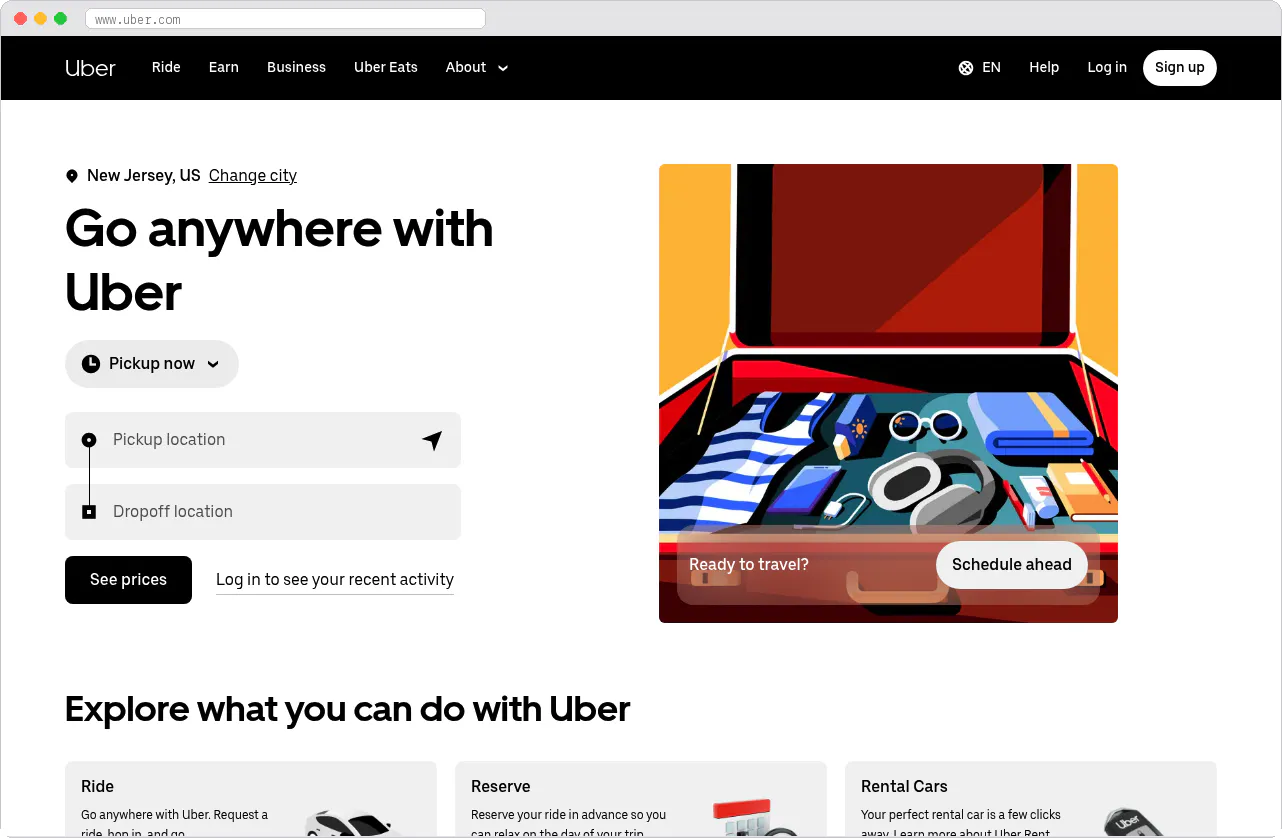 Uber marketplace homepage screenshot