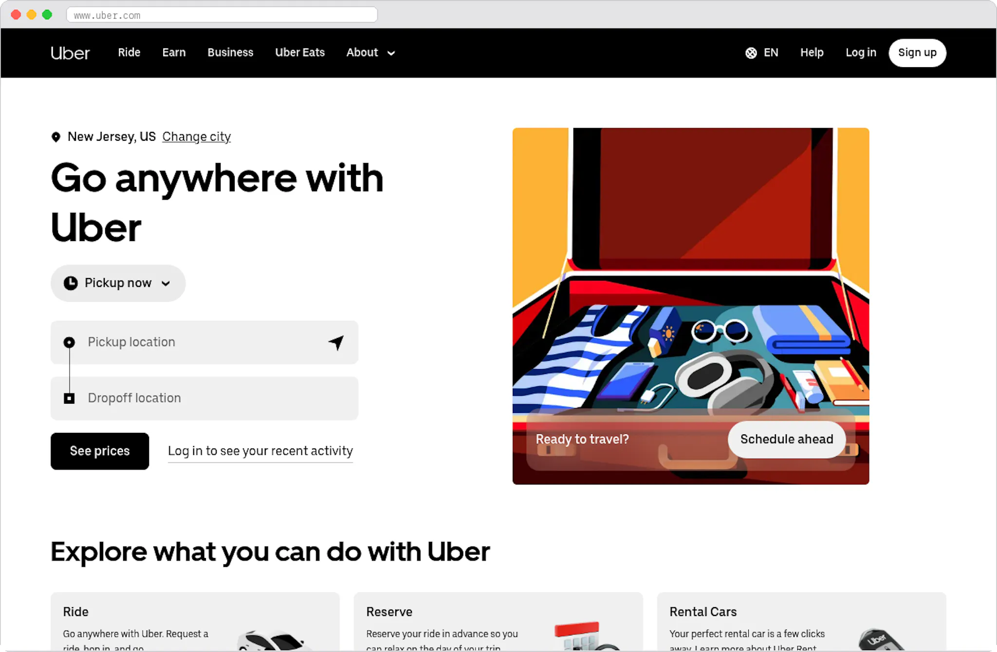 Uber marketplace homepage screenshot