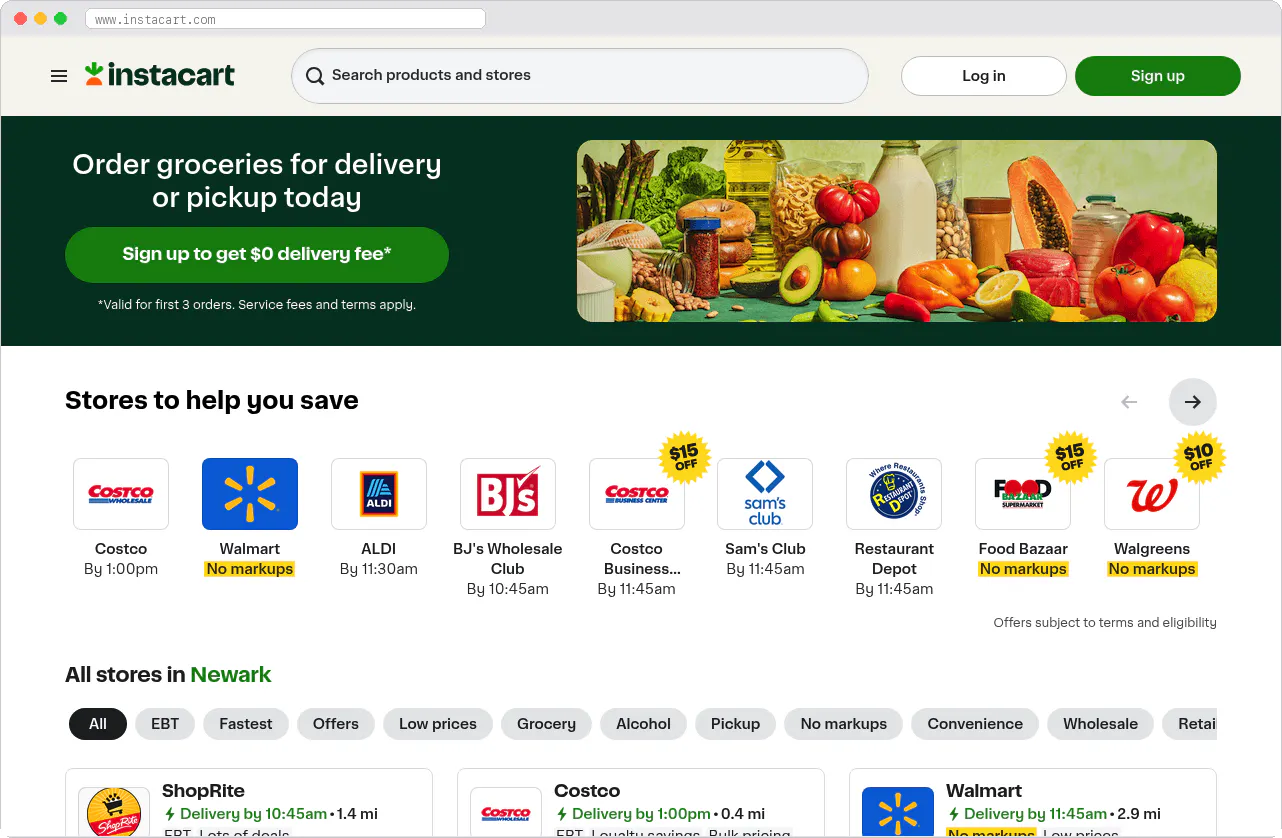 Instacart: complete guide to grocery delivery marketplaces marketplace homepage screenshot
