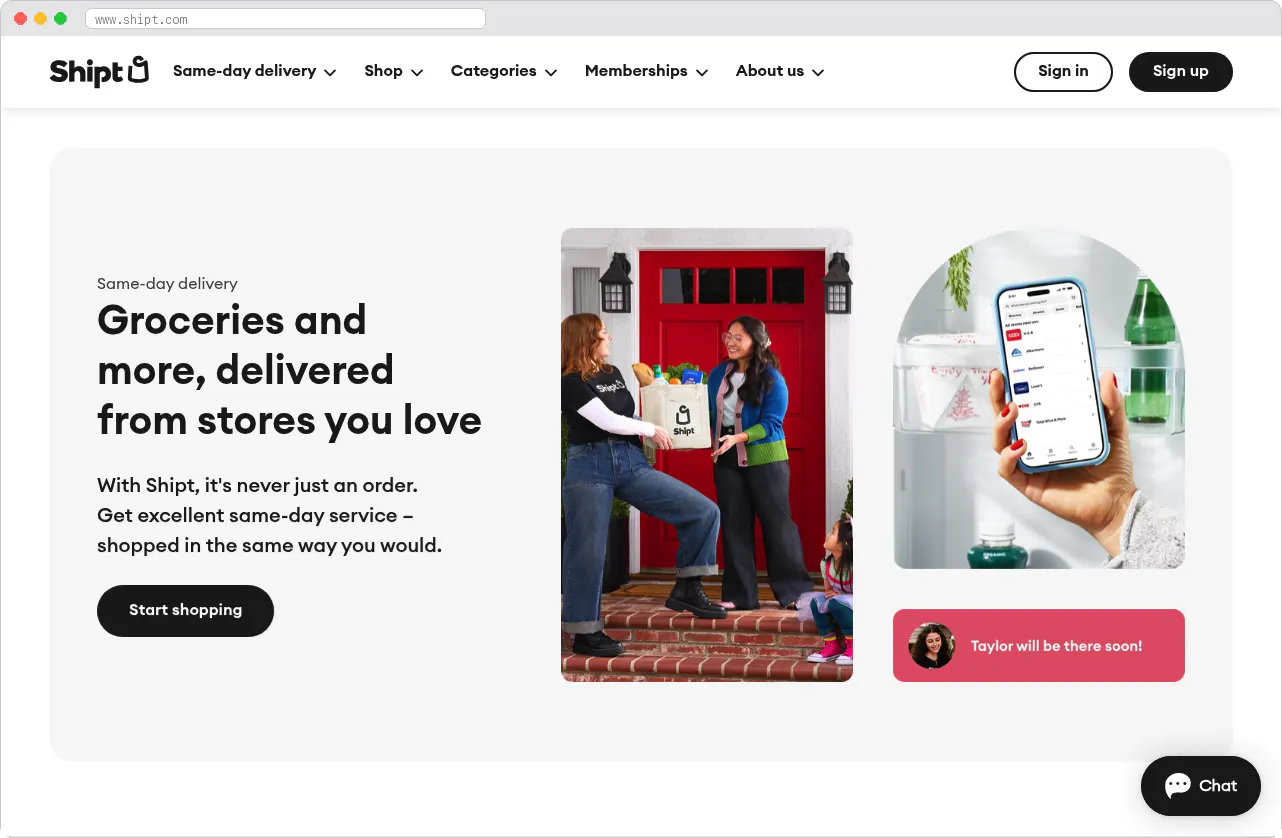 Shipt (owned by Target) marketplace homepage screenshot
