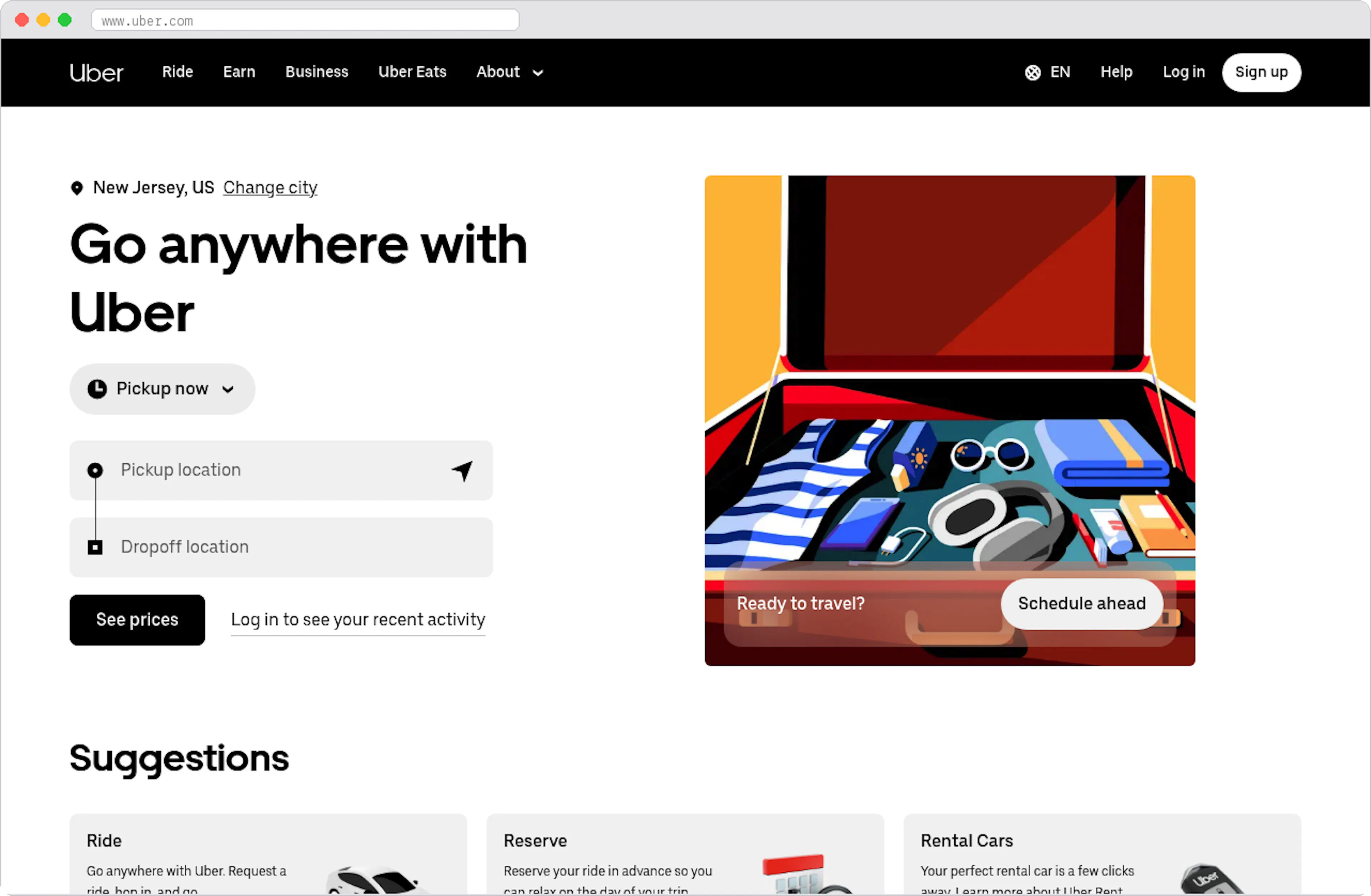 Uber marketplace homepage screenshot