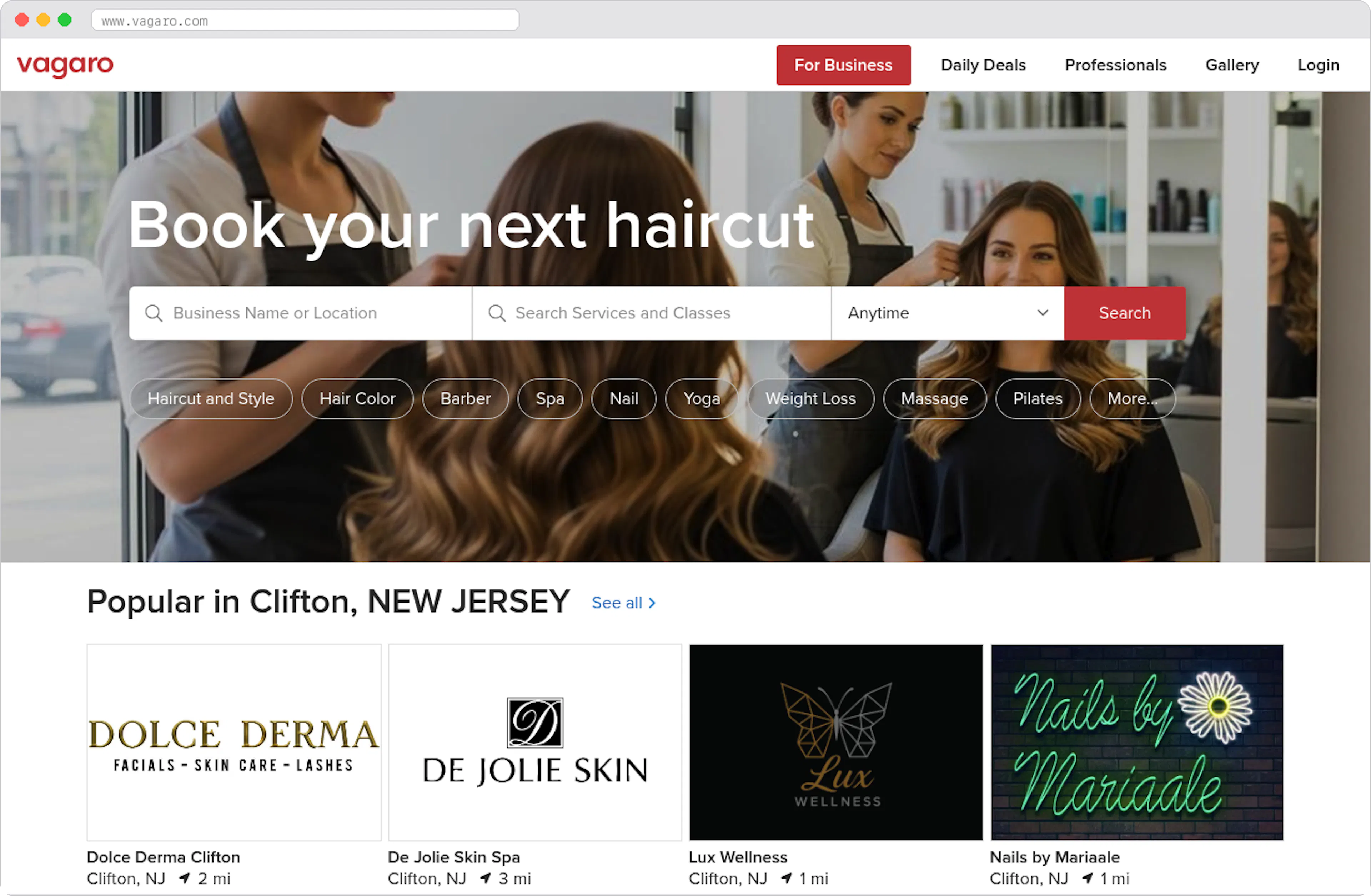 Vagaro marketplace homepage screenshot