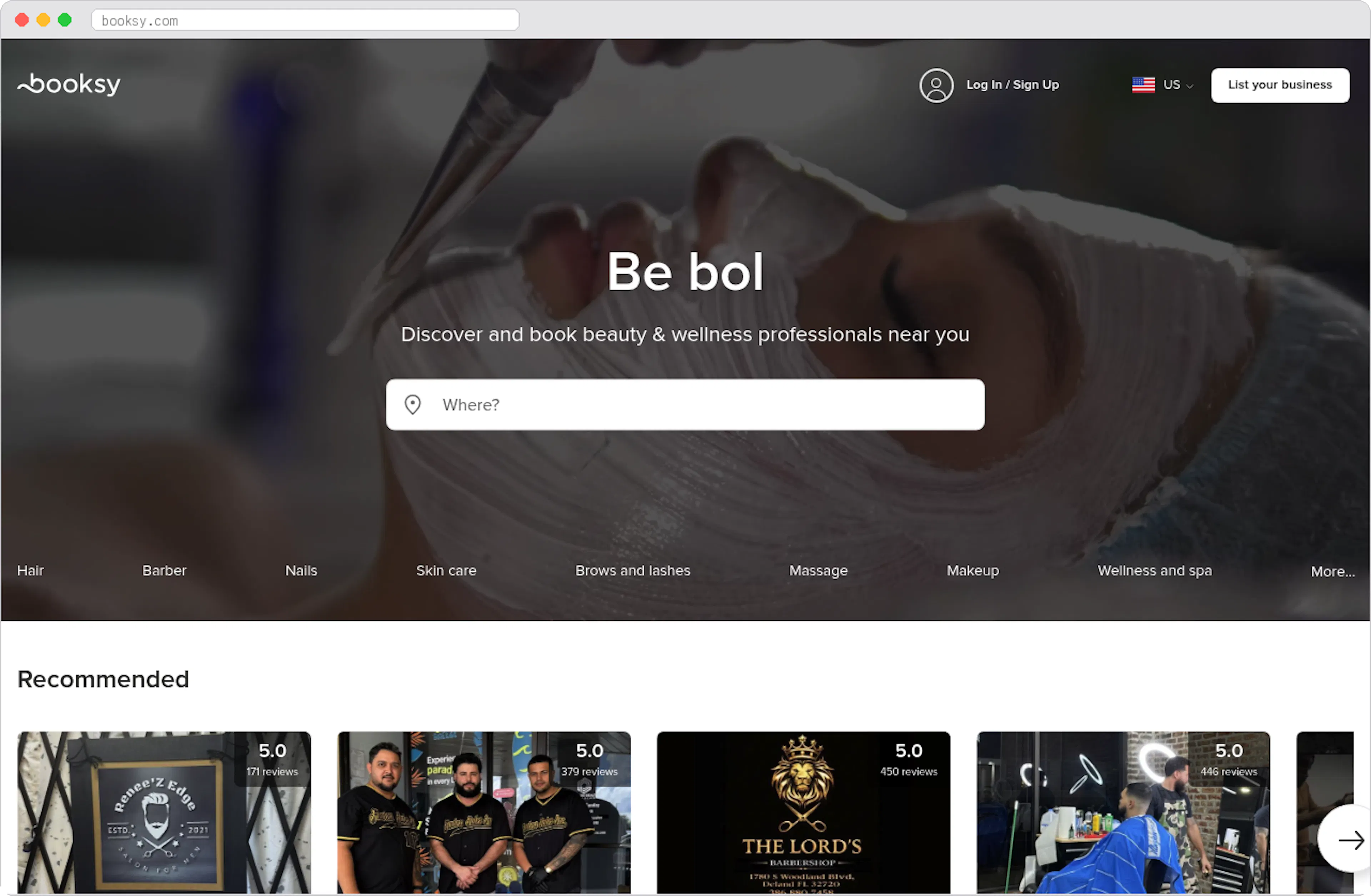 Booksy marketplace homepage screenshot