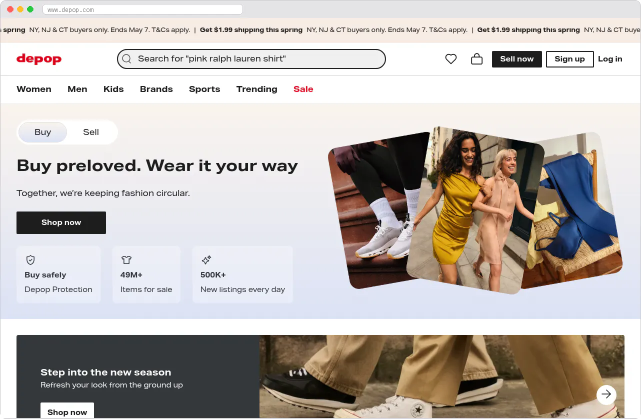 Depop marketplace homepage screenshot