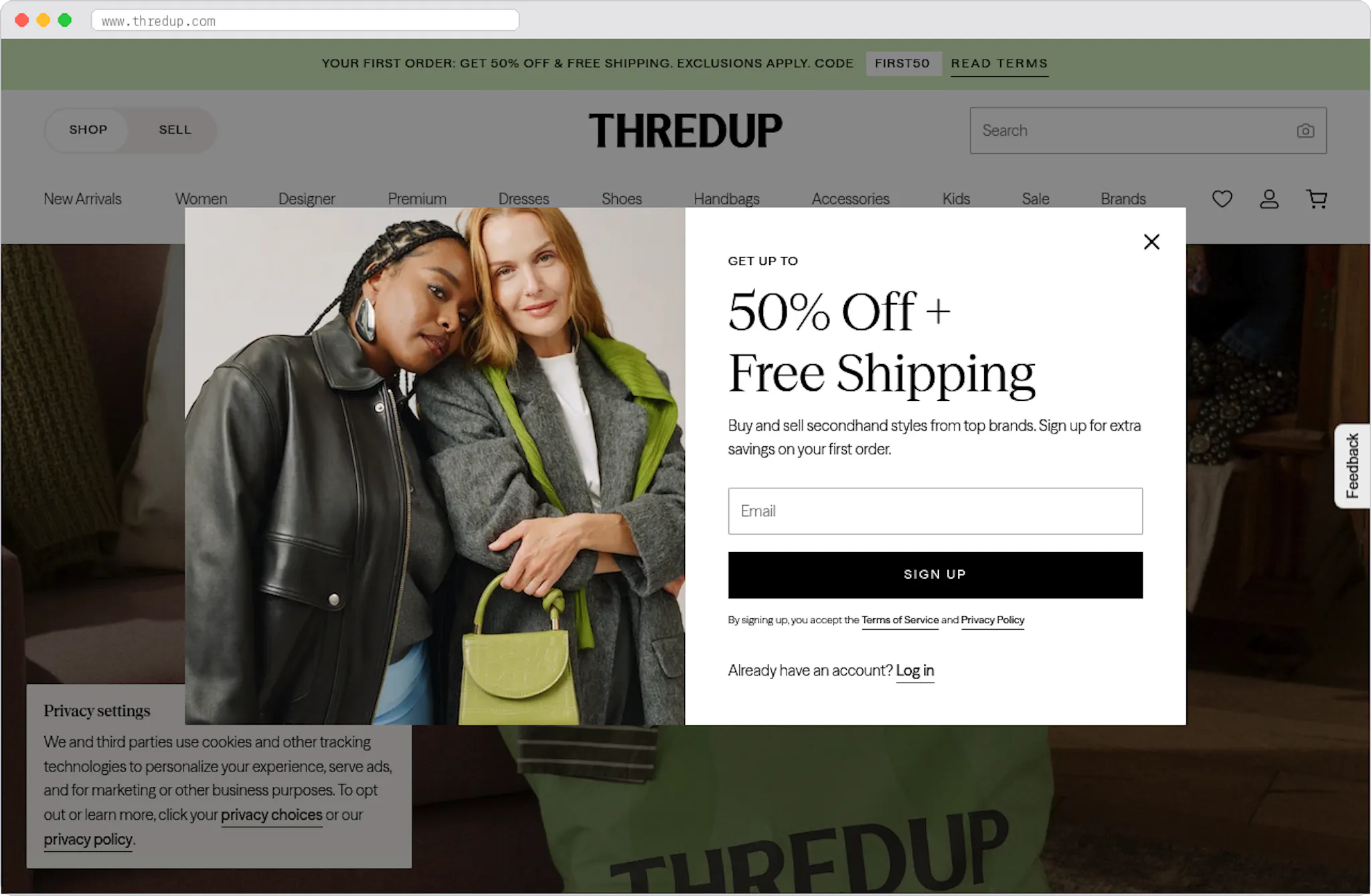 ThredUp marketplace homepage screenshot