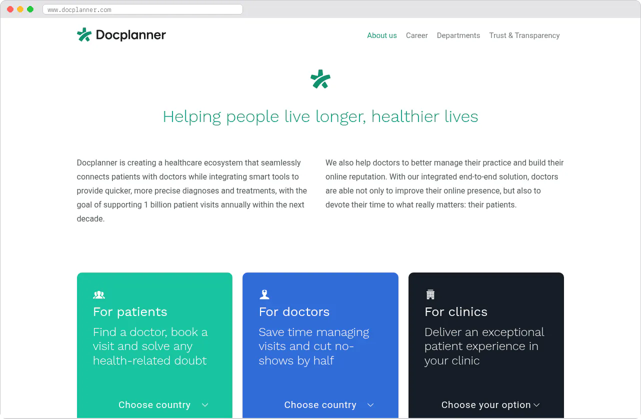 Docplanner marketplace homepage screenshot
