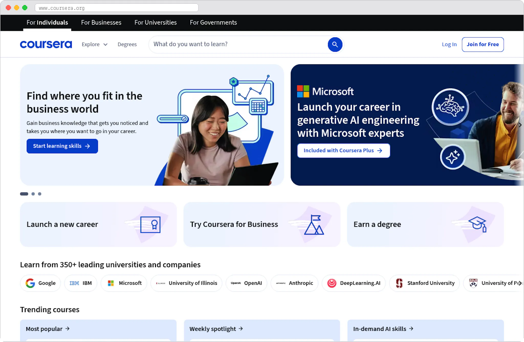 Coursera marketplace homepage screenshot