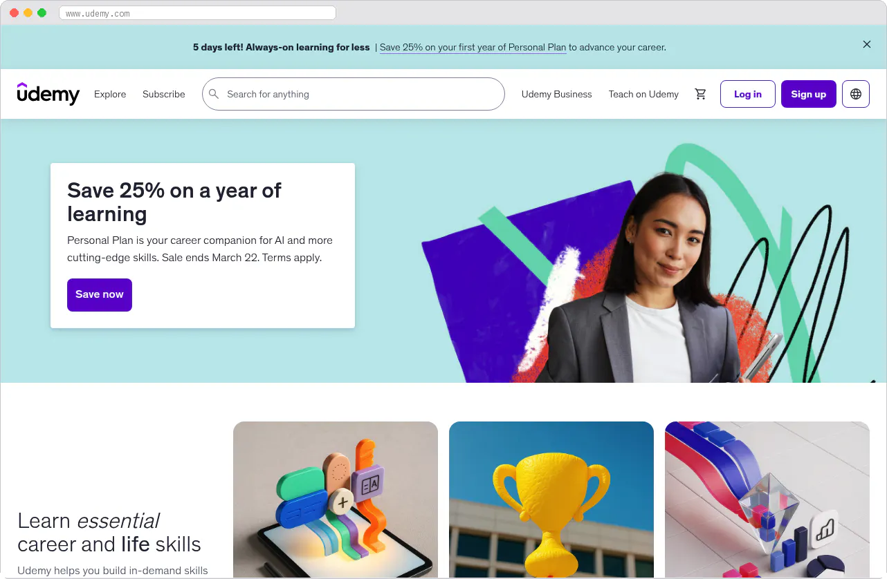 Udemy: the complete guide marketplace homepage screenshot