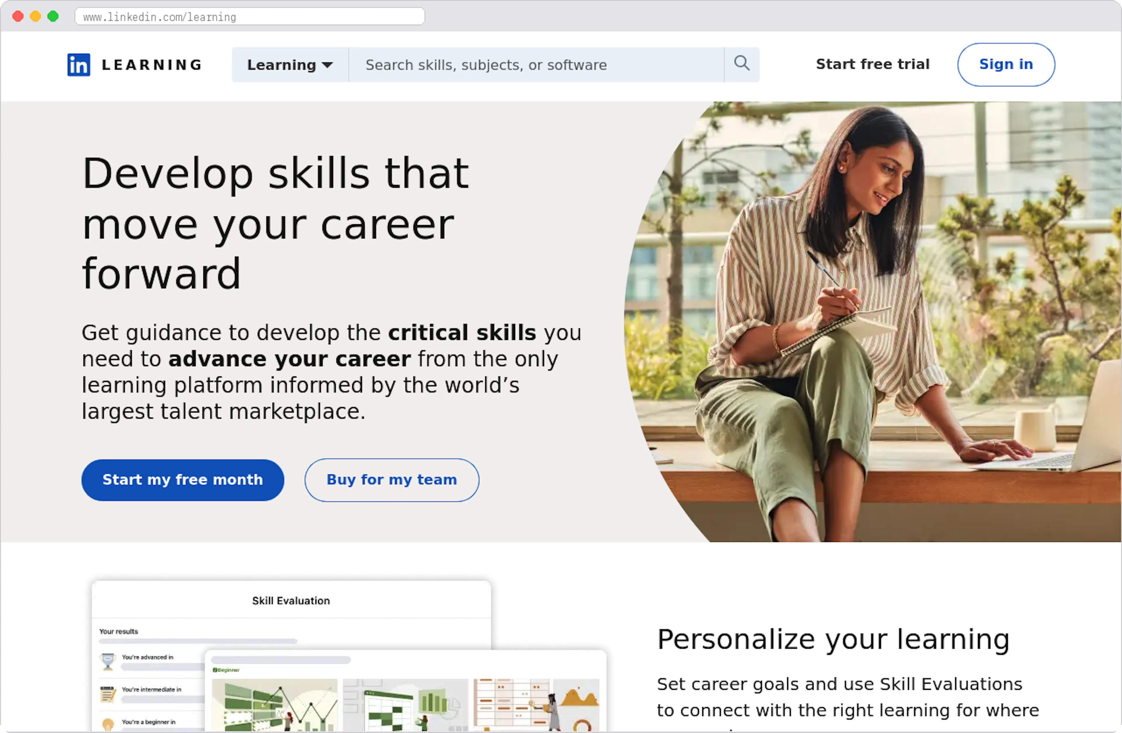 LinkedIn Learning marketplace homepage screenshot