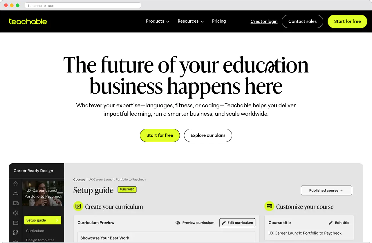 Teachable marketplace homepage screenshot