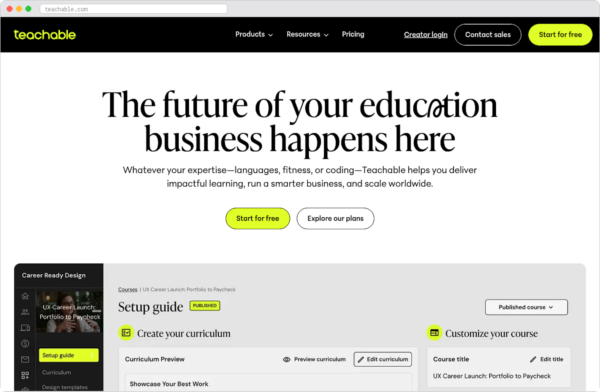 Teachable marketplace homepage screenshot