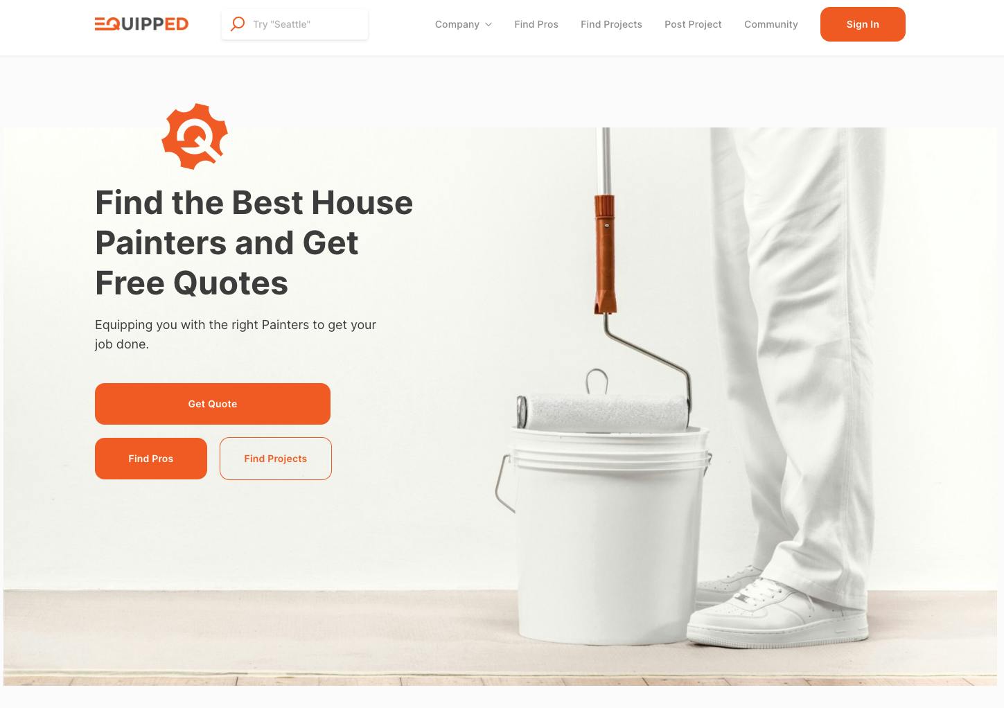 Screenshot of the Equipped Pros jobs marketplace landing page.