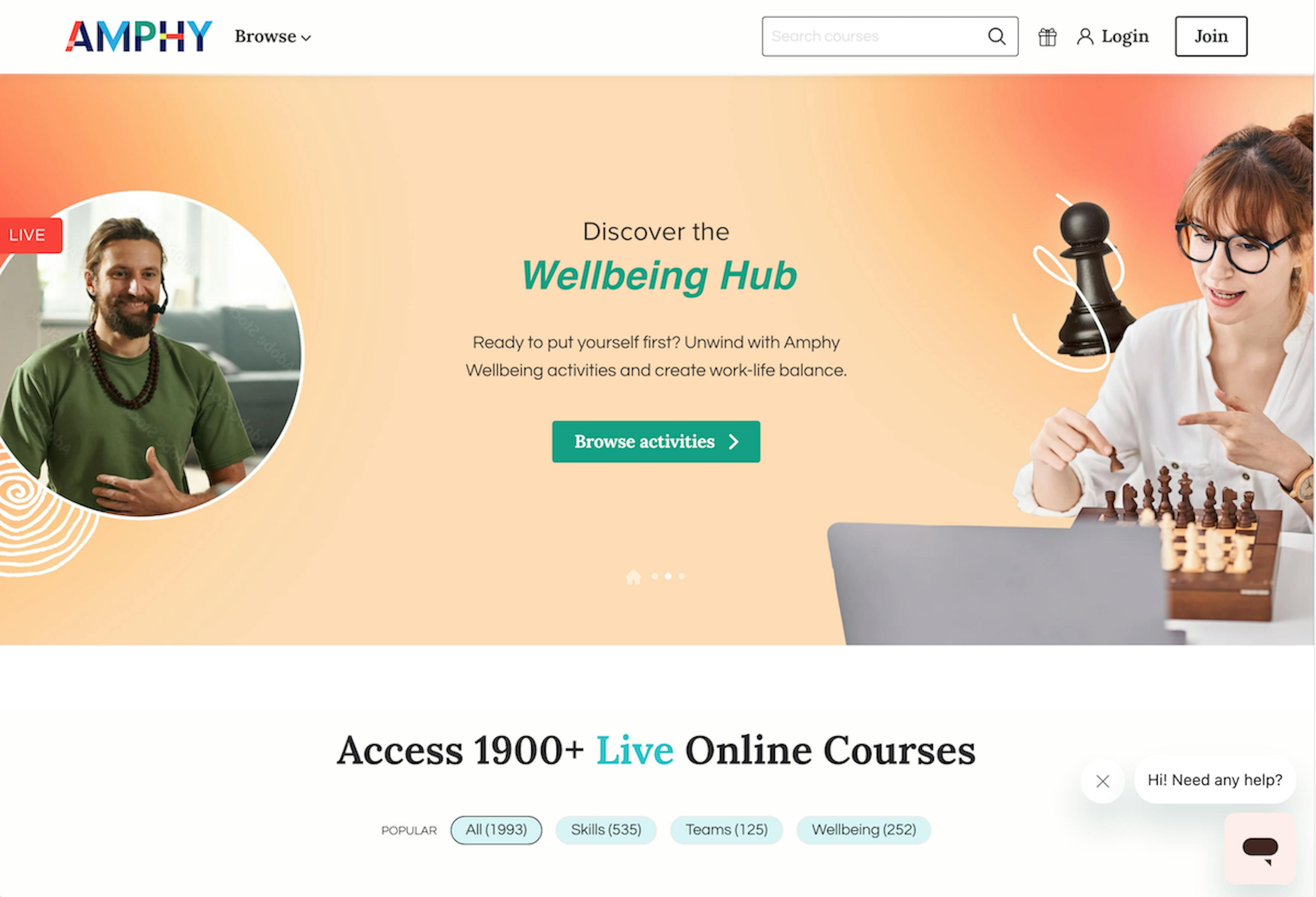 Landing page screenshot of the peer-to-peer service marketplace Amphy.