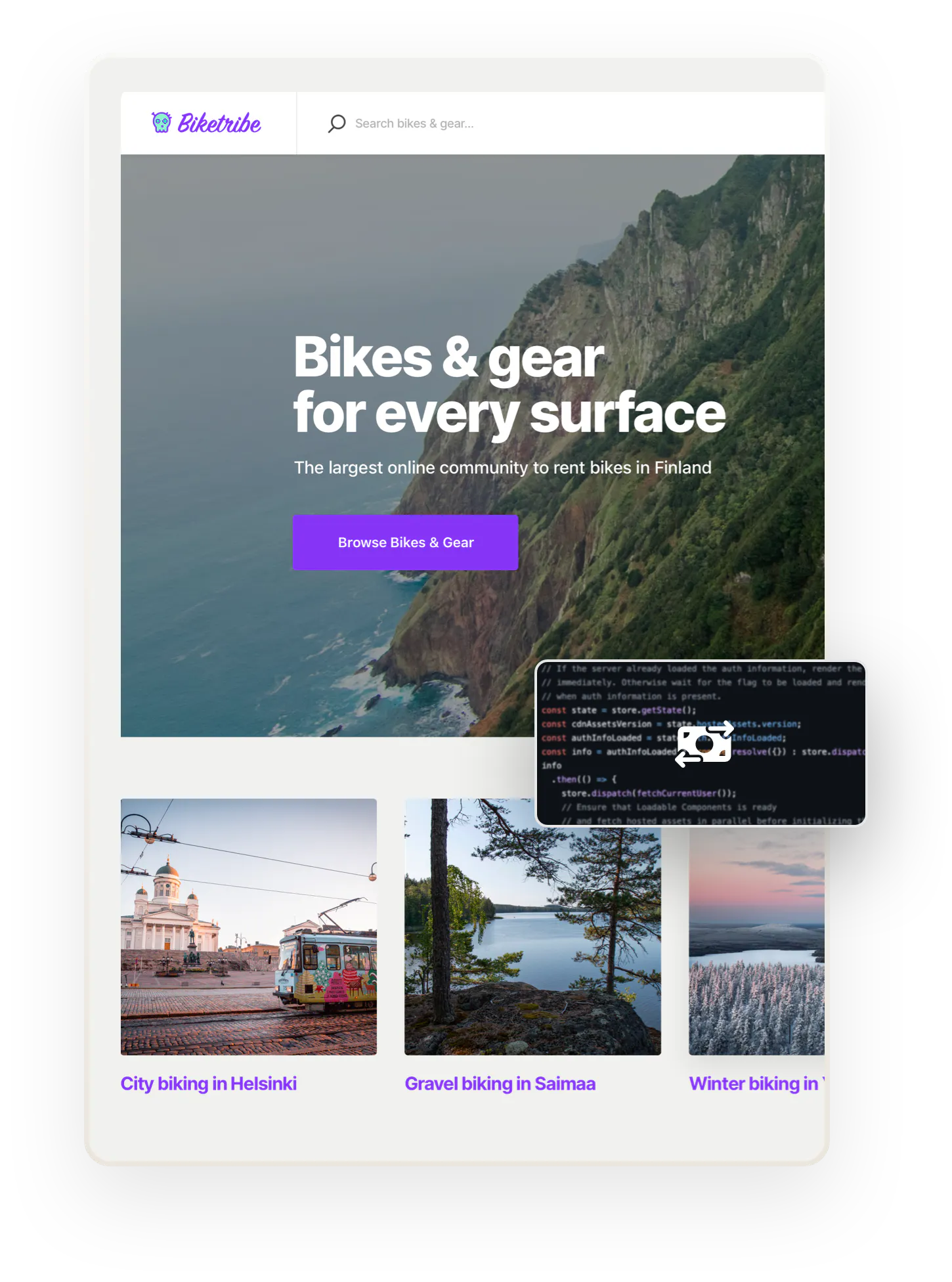 A code snippet an icon of a money note with two arrows pointing in opposite directions