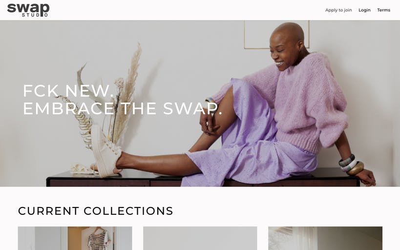 Landing page screenshot of the peer-to-peer product marketplace swap-studio