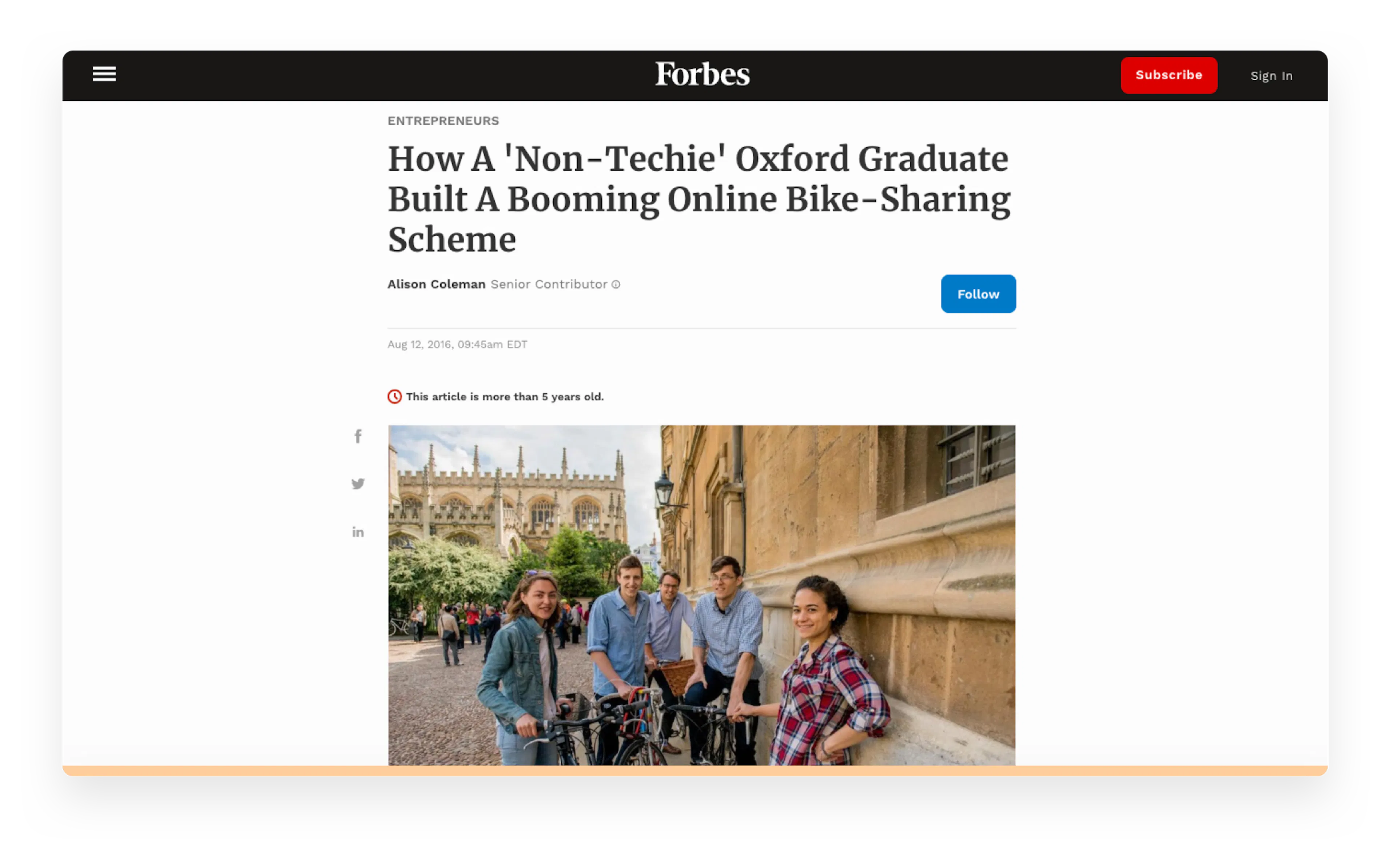 Screenshot from Forbes's article on Cycle.land