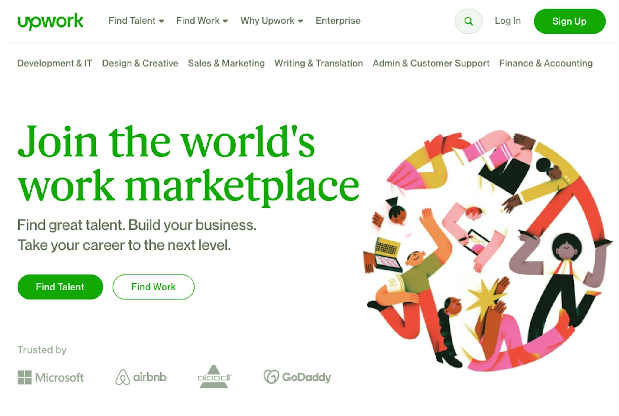 Fiverr competitor Upwork's marketplace landing page.