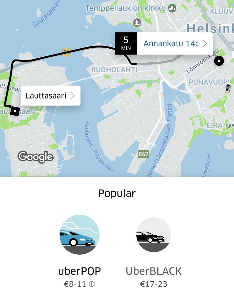 Uber doesn't allow the passenger to choose their driver, and provides price estimates instead
