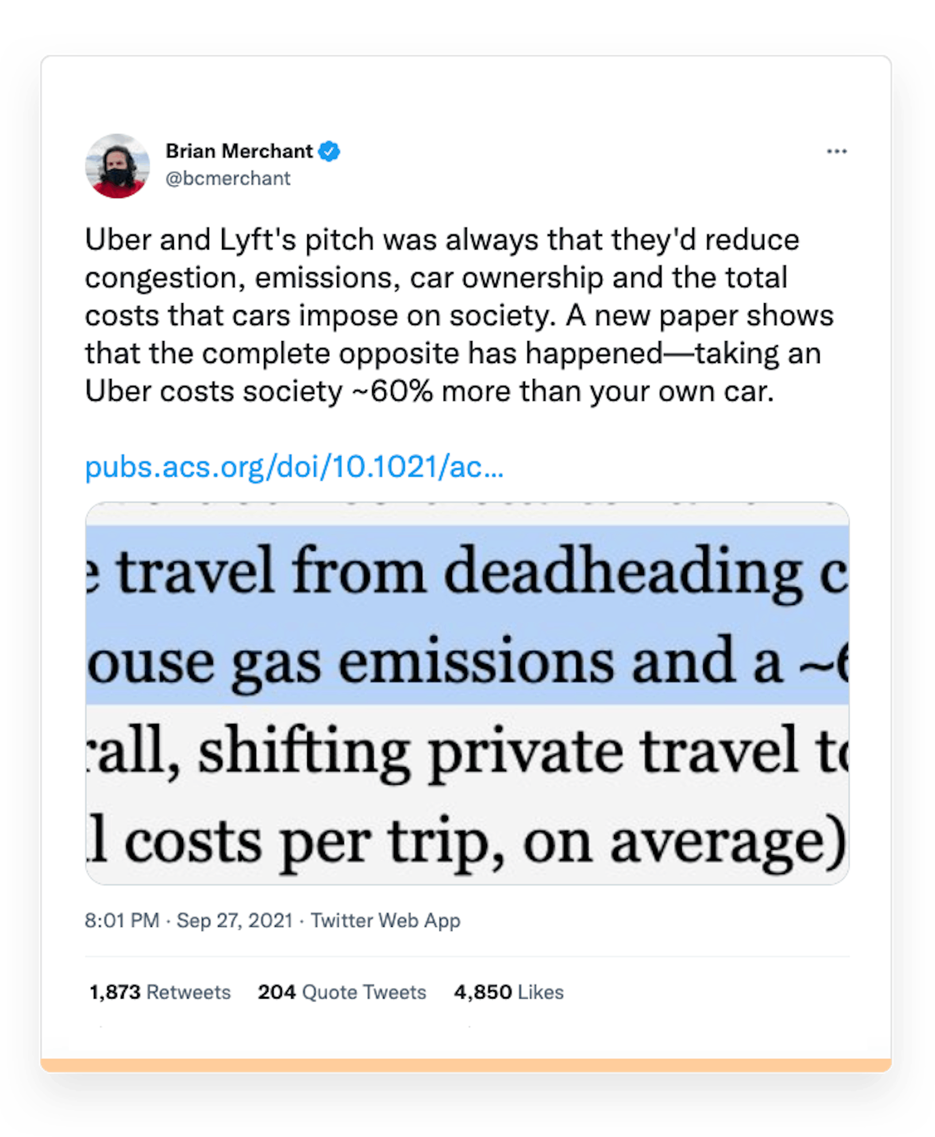 Screenshot of a Tweet by Brian Merchant.