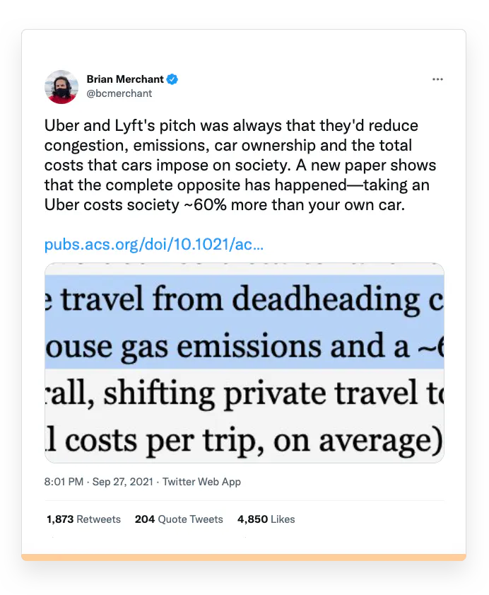 Screenshot of a Tweet by Brian Merchant.