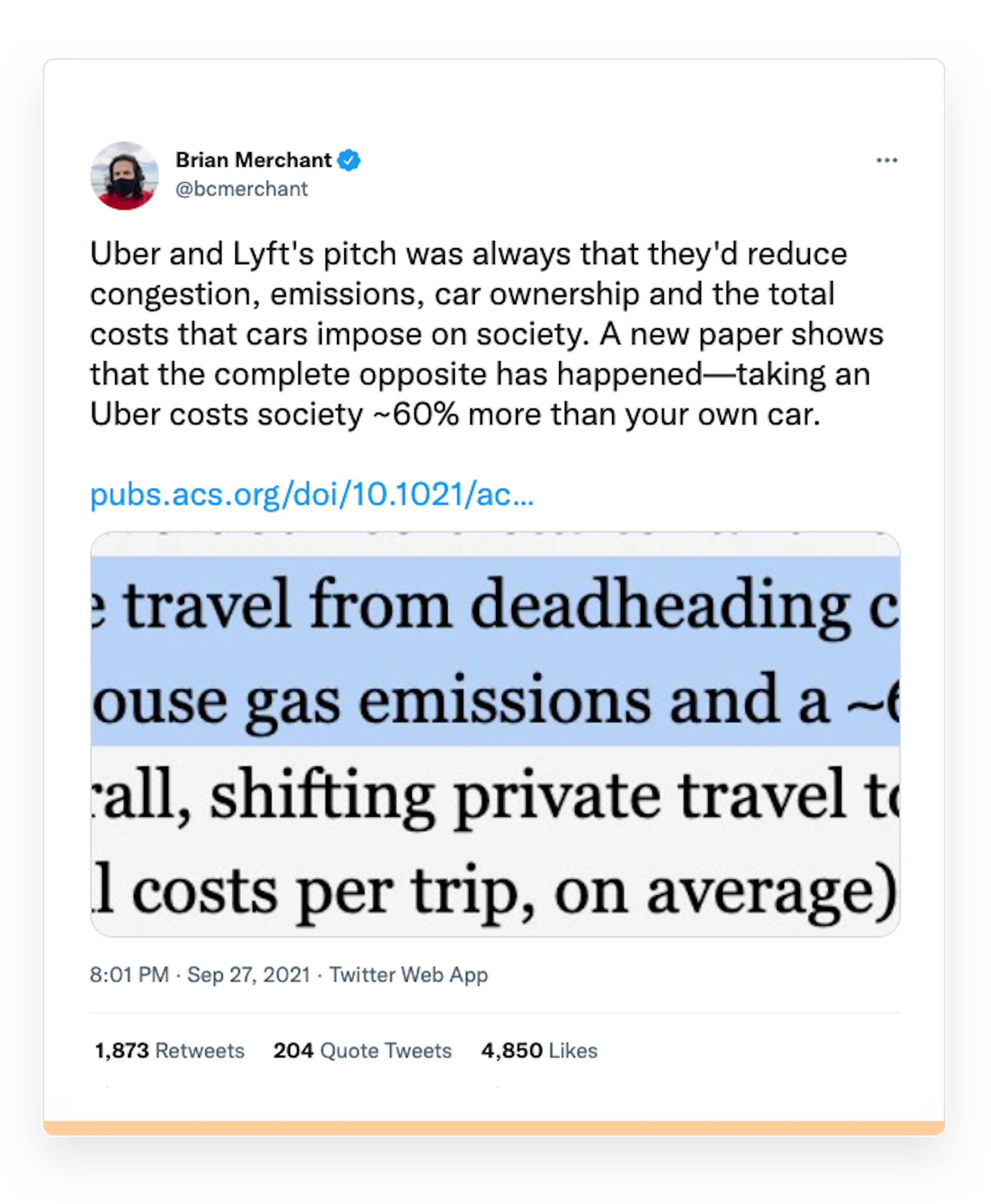 Screenshot of a Tweet by Brian Merchant.