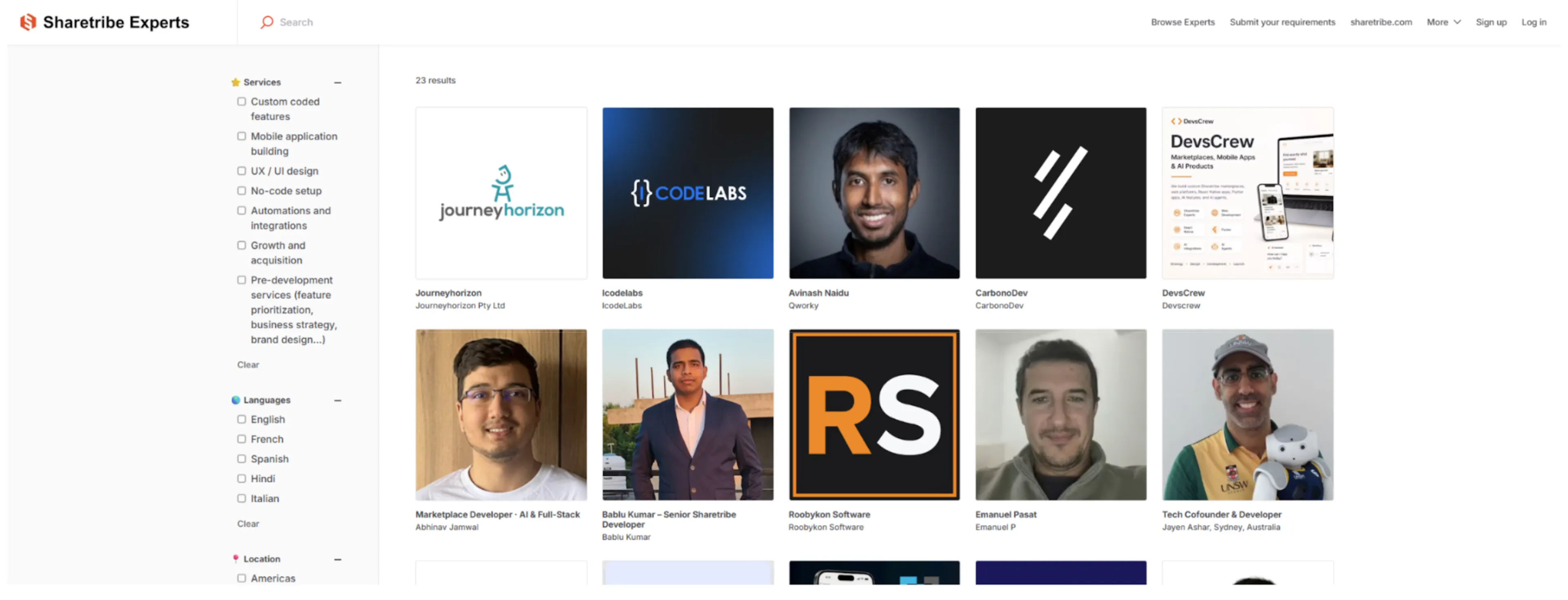 A screenshot of the Sharetribe expert network