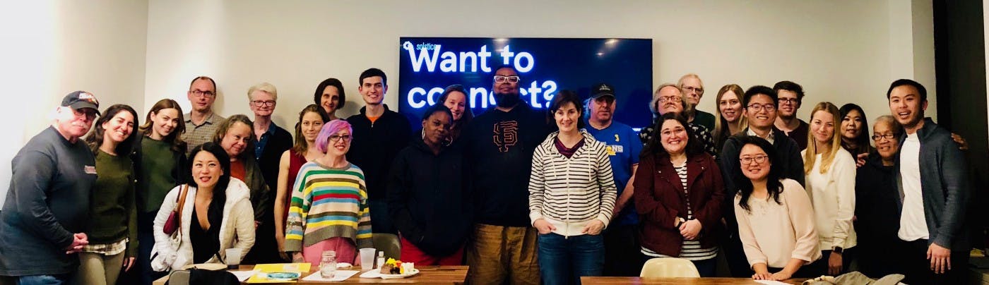 Volunteers and Community Representatives gathered at a ShelterTech Datathon event