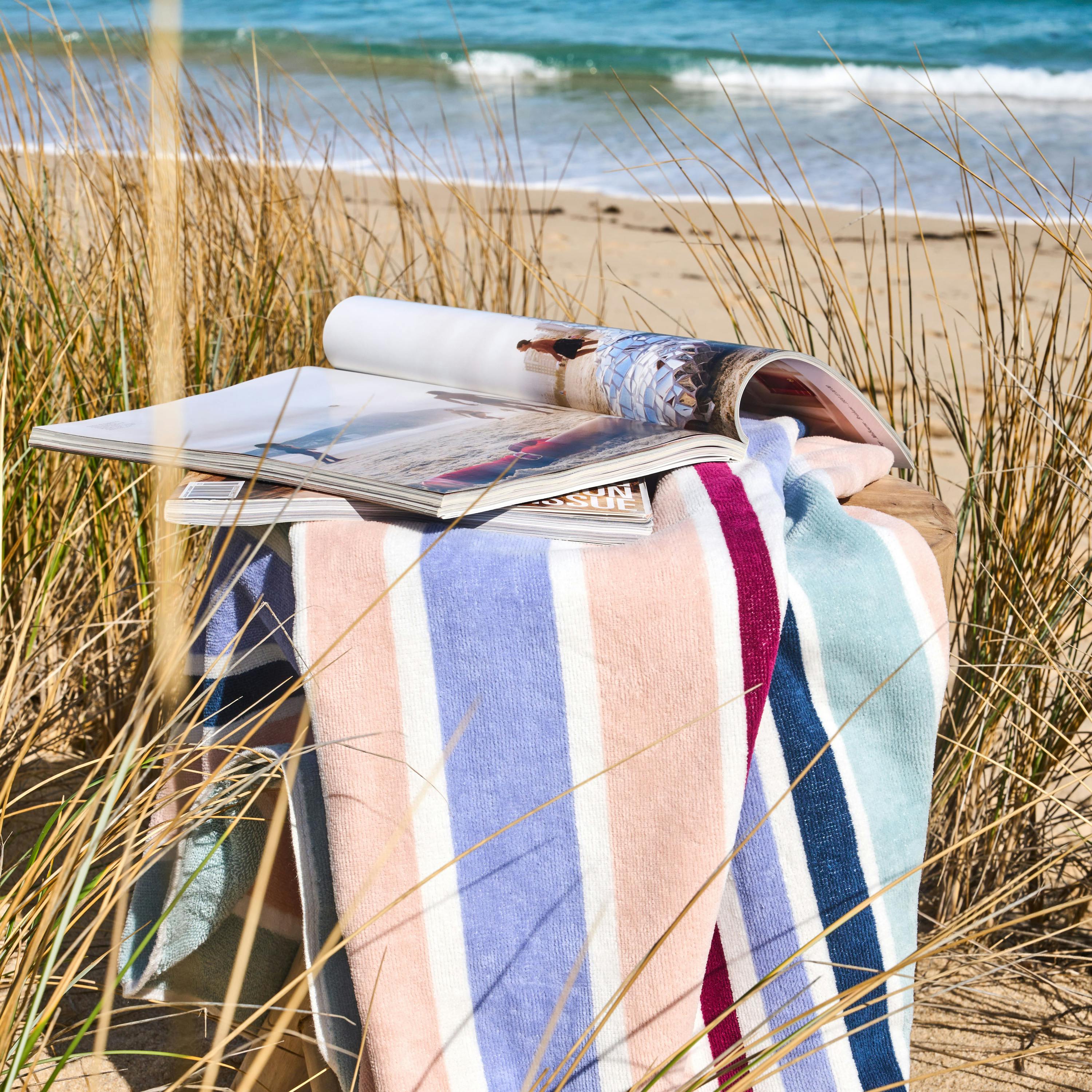 Velour Beach Towel in Calm Breeze Stripe